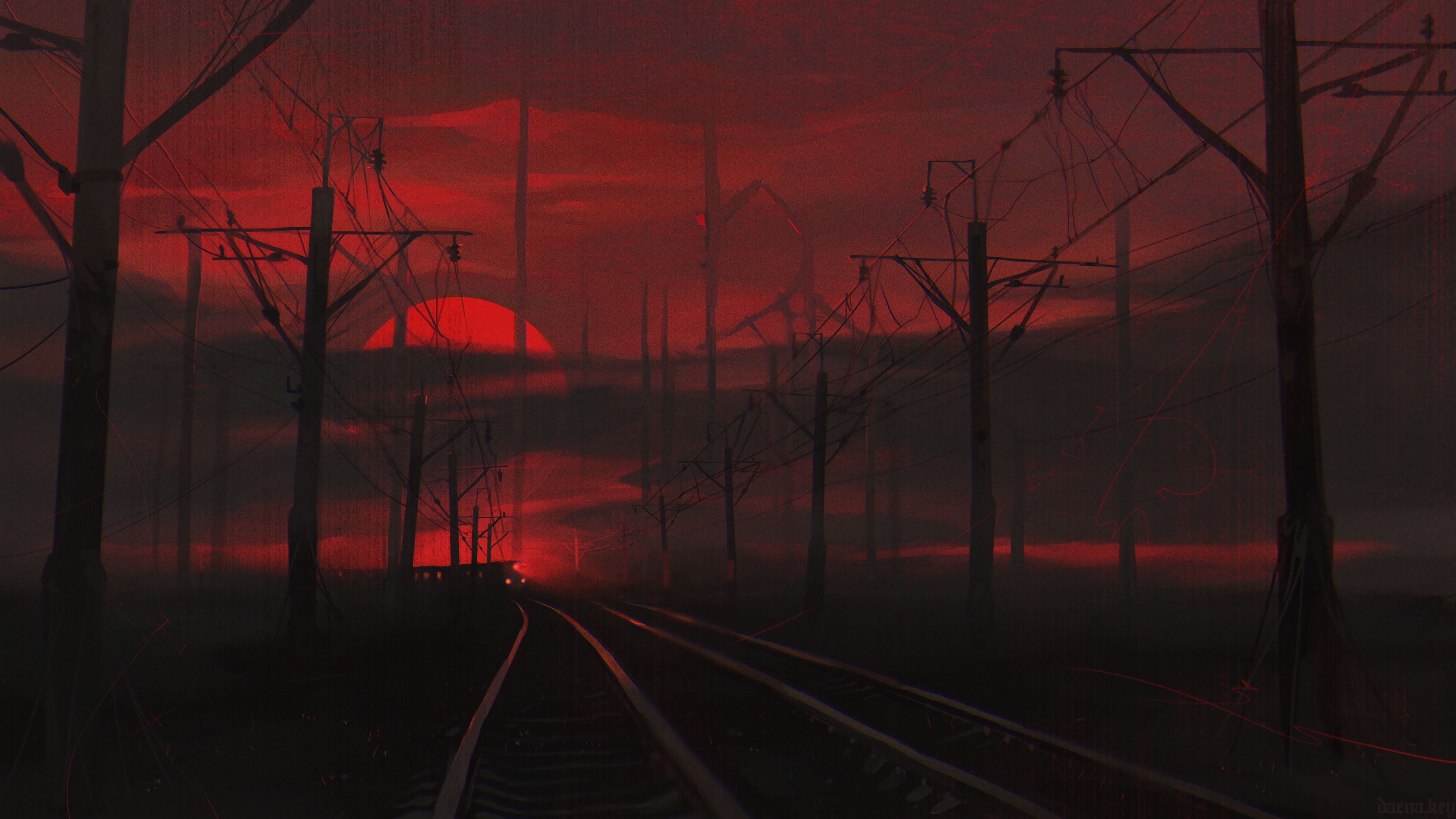 railway, art, night, red, dark mobile wallpaper