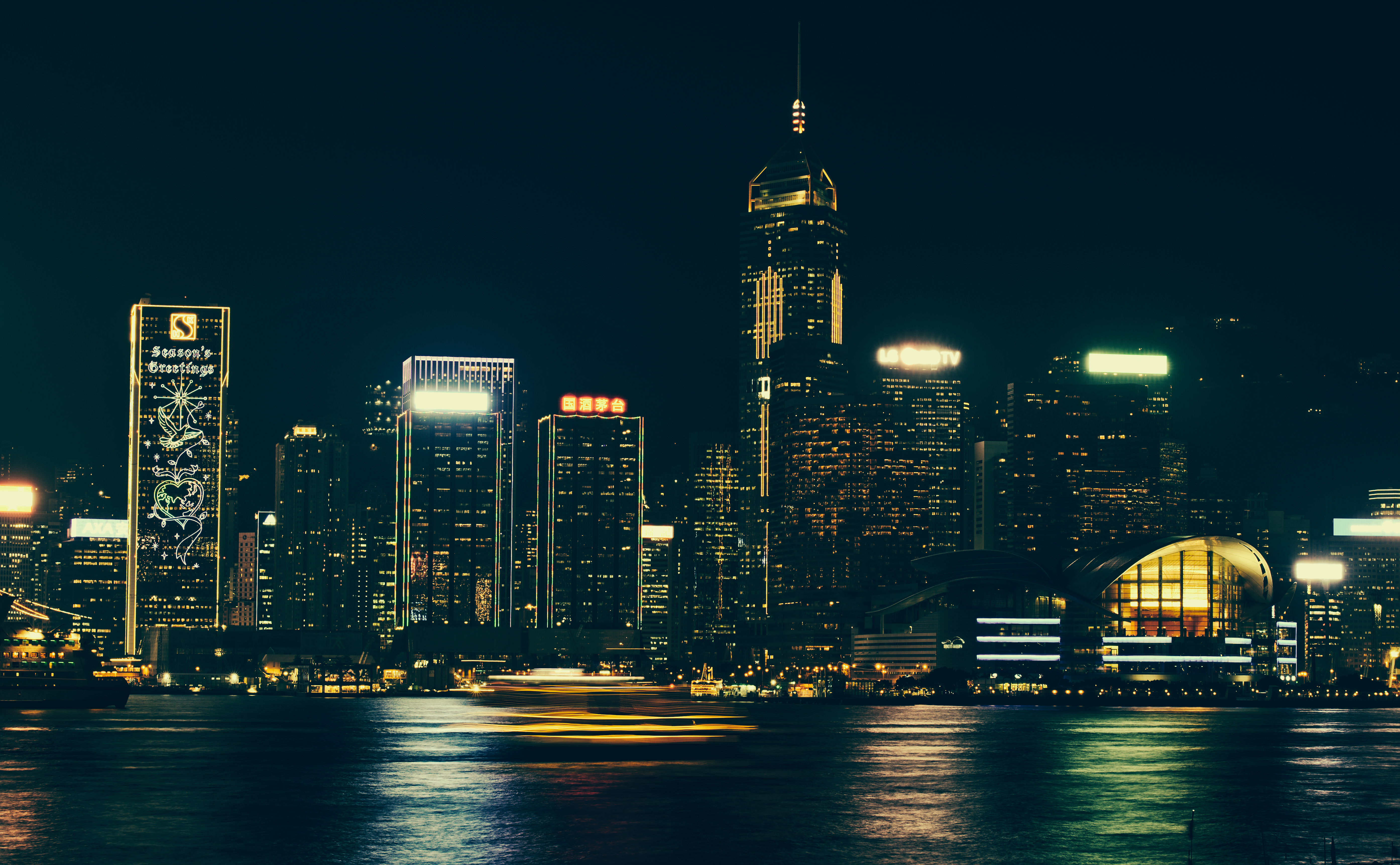 Handy-Wallpaper Städte, Nächtliche Stadt, Night City, Lichter Der Stadt, City Lights, Panorama, Langzeitexposition, Hongkong, Sonderverwaltungsregion Hongkong kostenlos herunterladen.