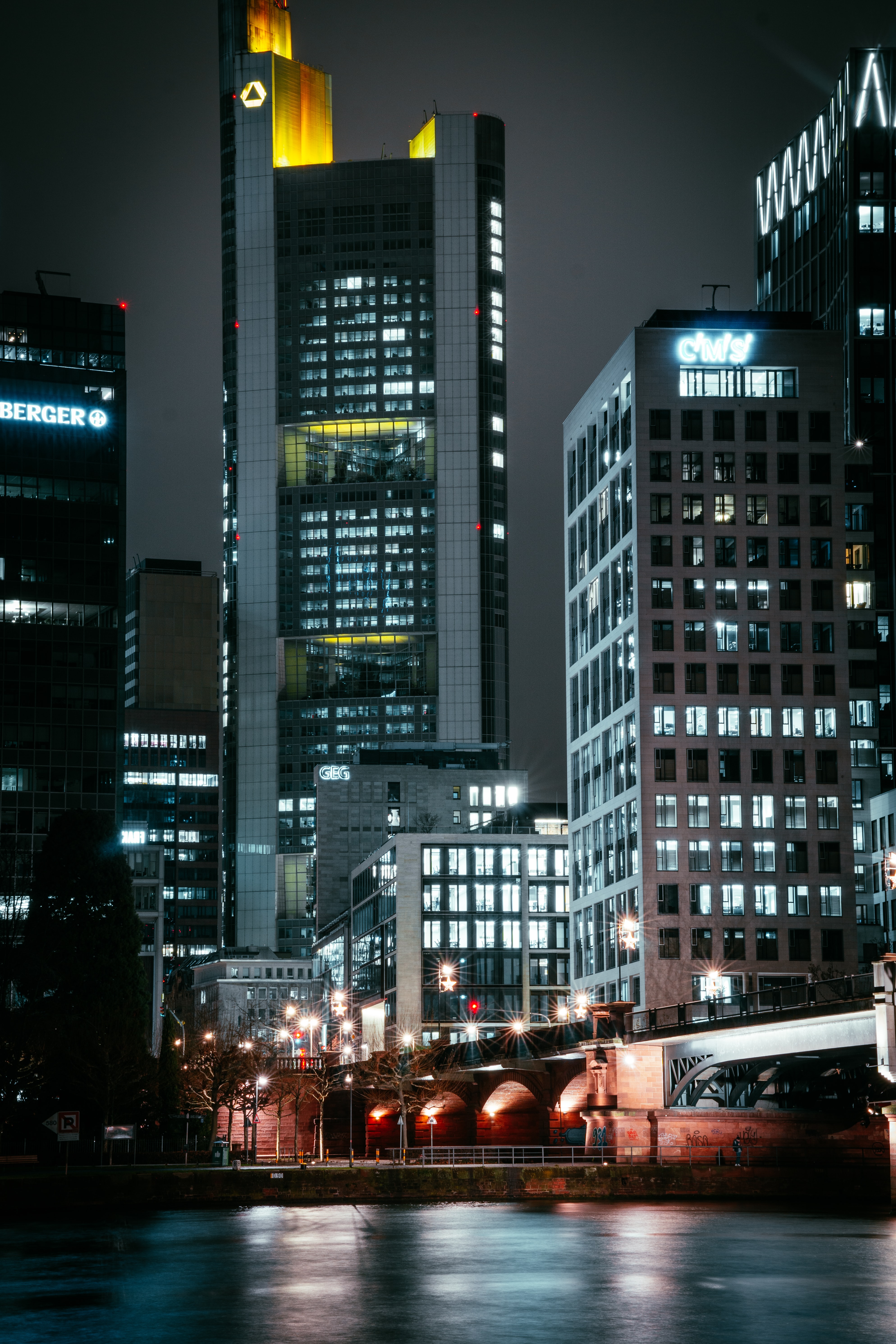 android bridge, architecture, skyscrapers, night, cities, city, building