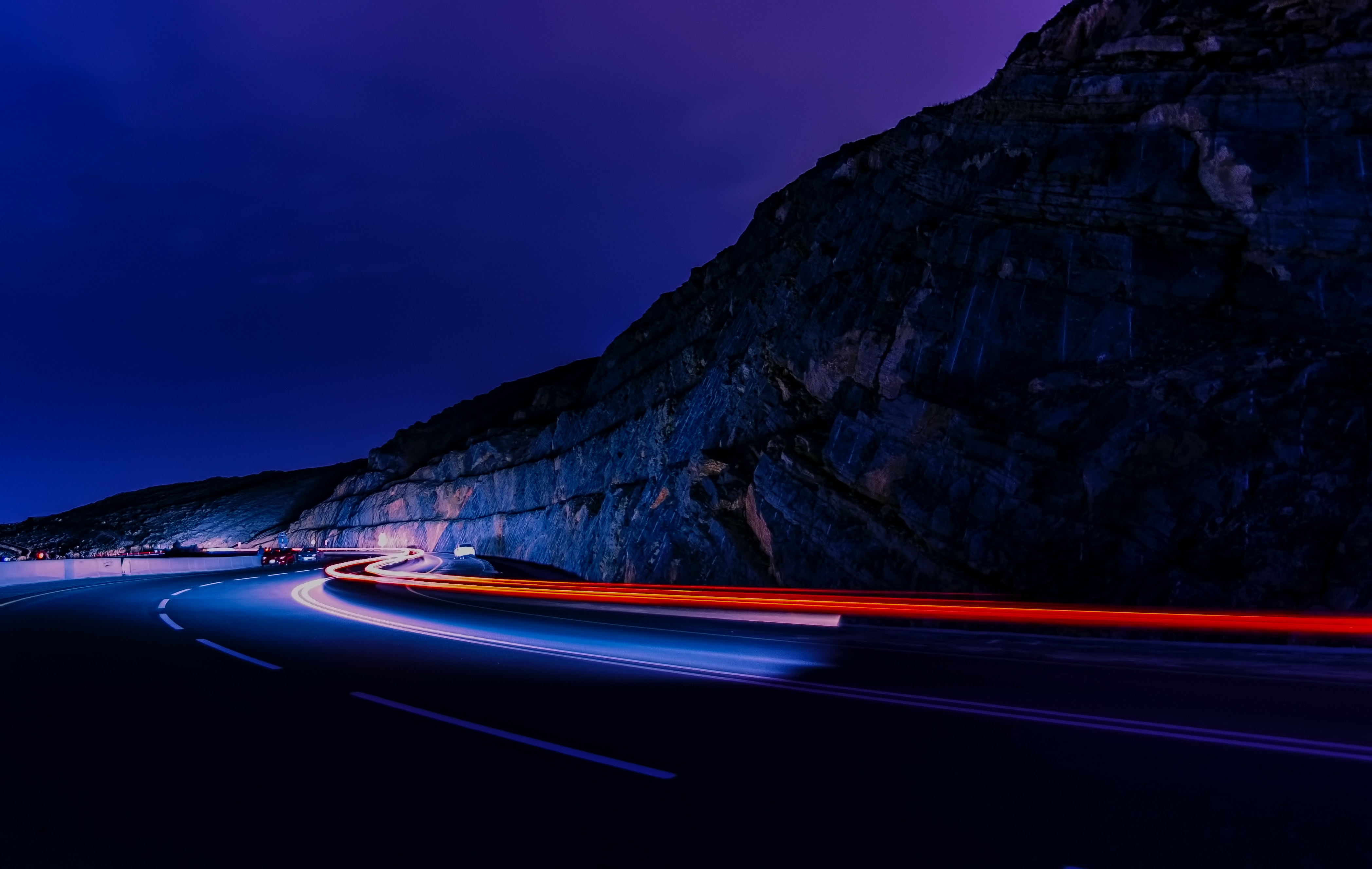 Cool HD Wallpaper road, dark, glow, long exposure