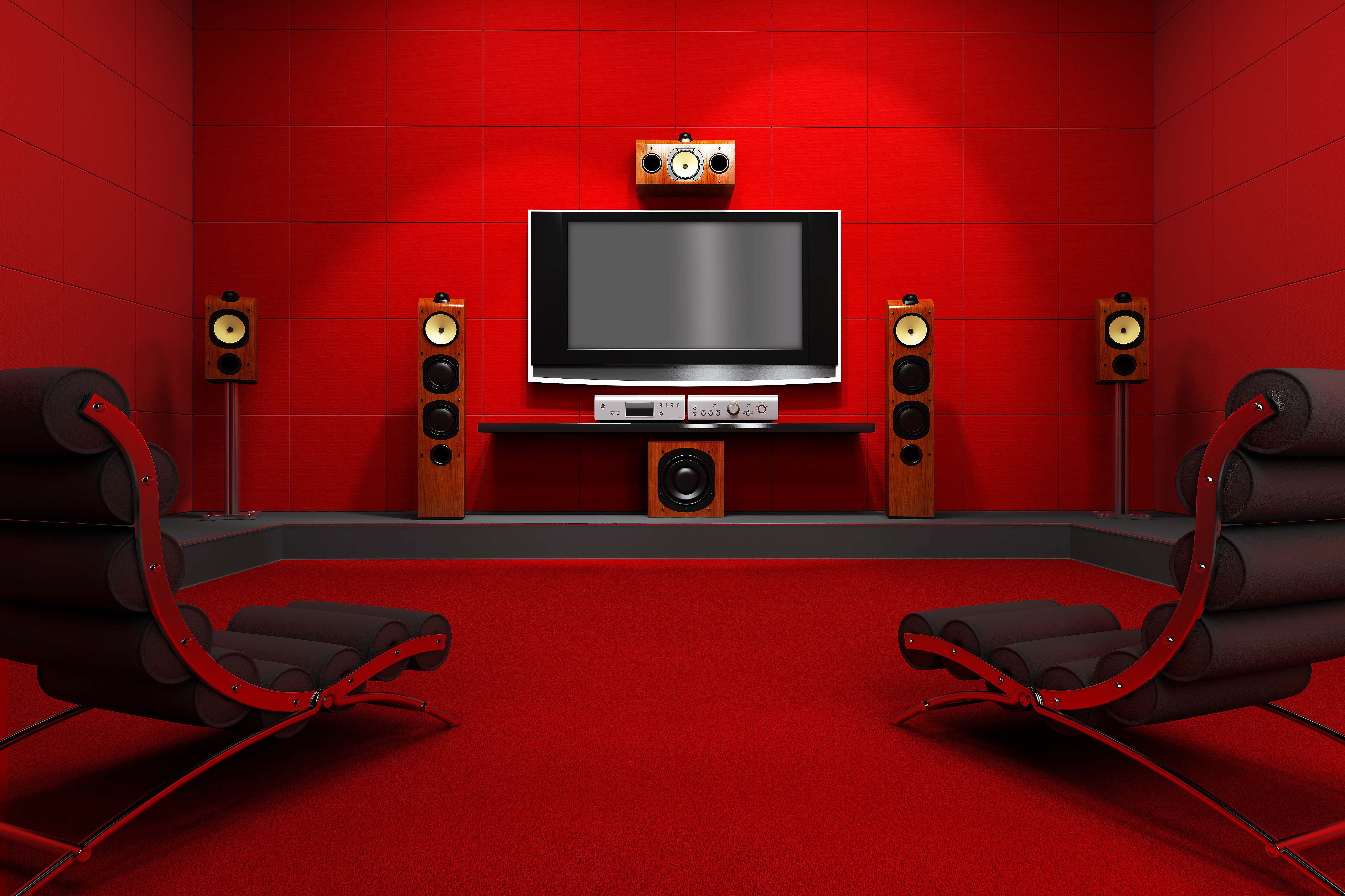 theatre, red, man made, room, chair, home theatre, speakers 4K Ultra