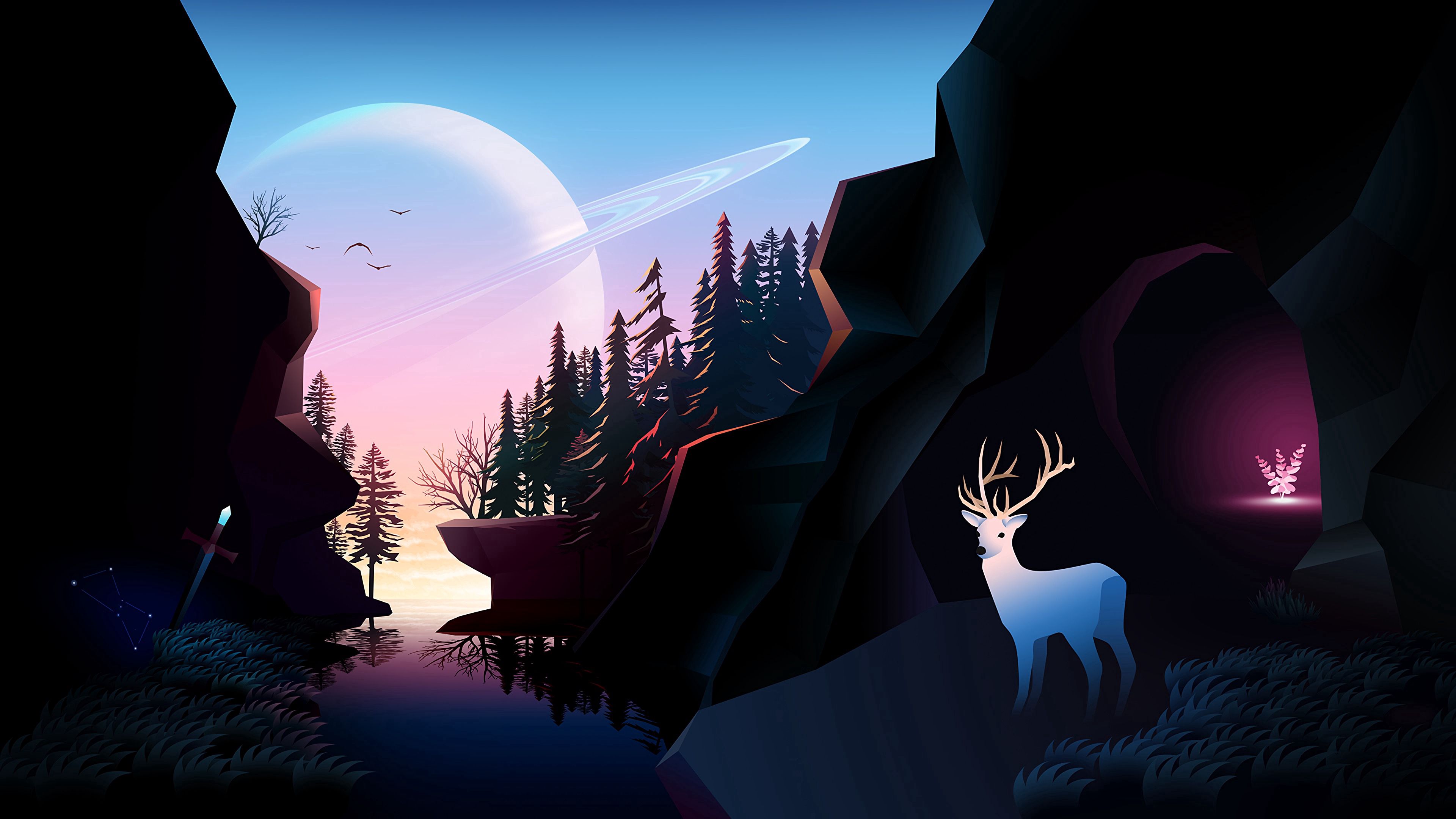 vector, landscape, rivers, art, rocks, forest, planet Smartphone Background