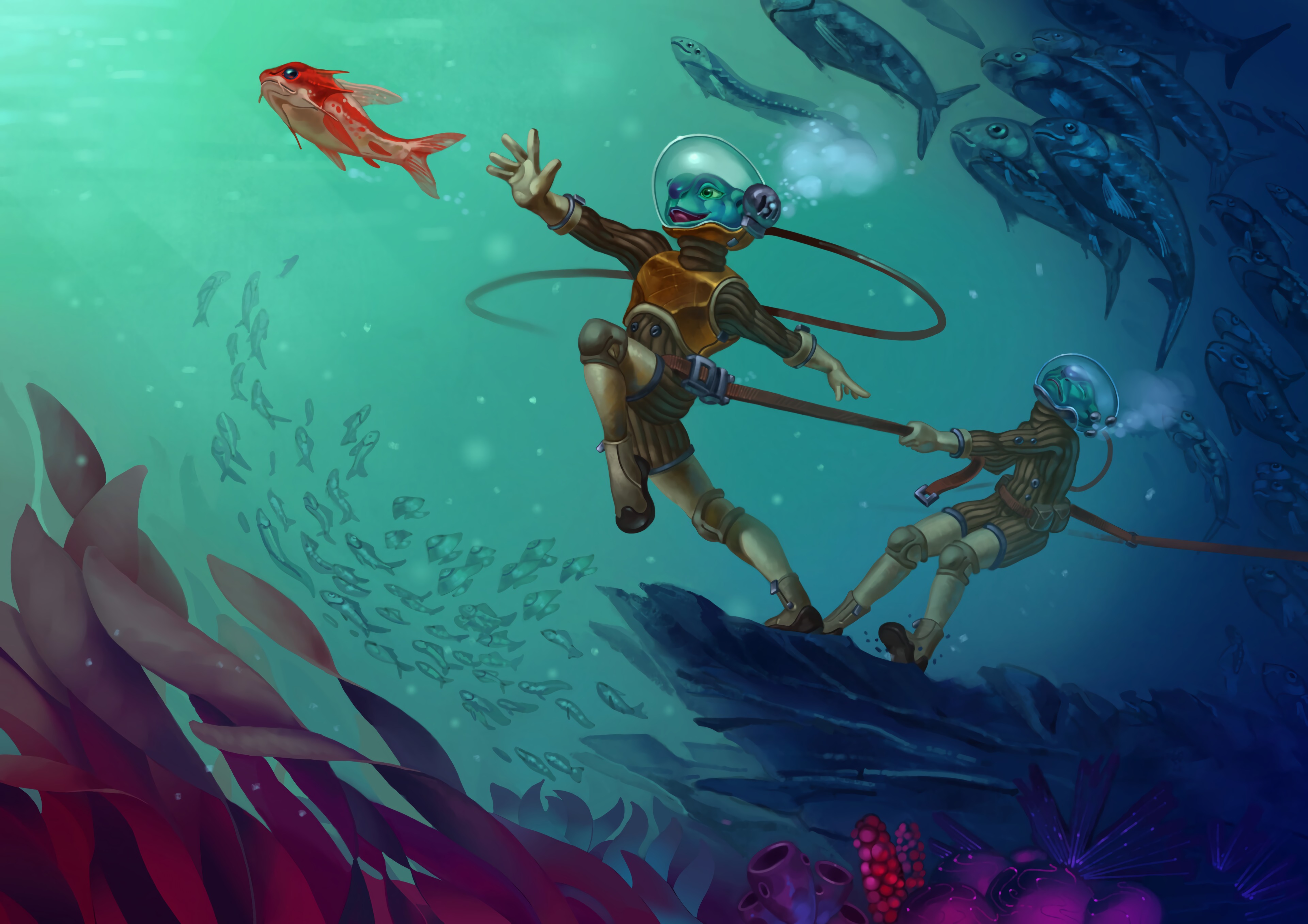 iPhone background creature, art, scuba, underwater world