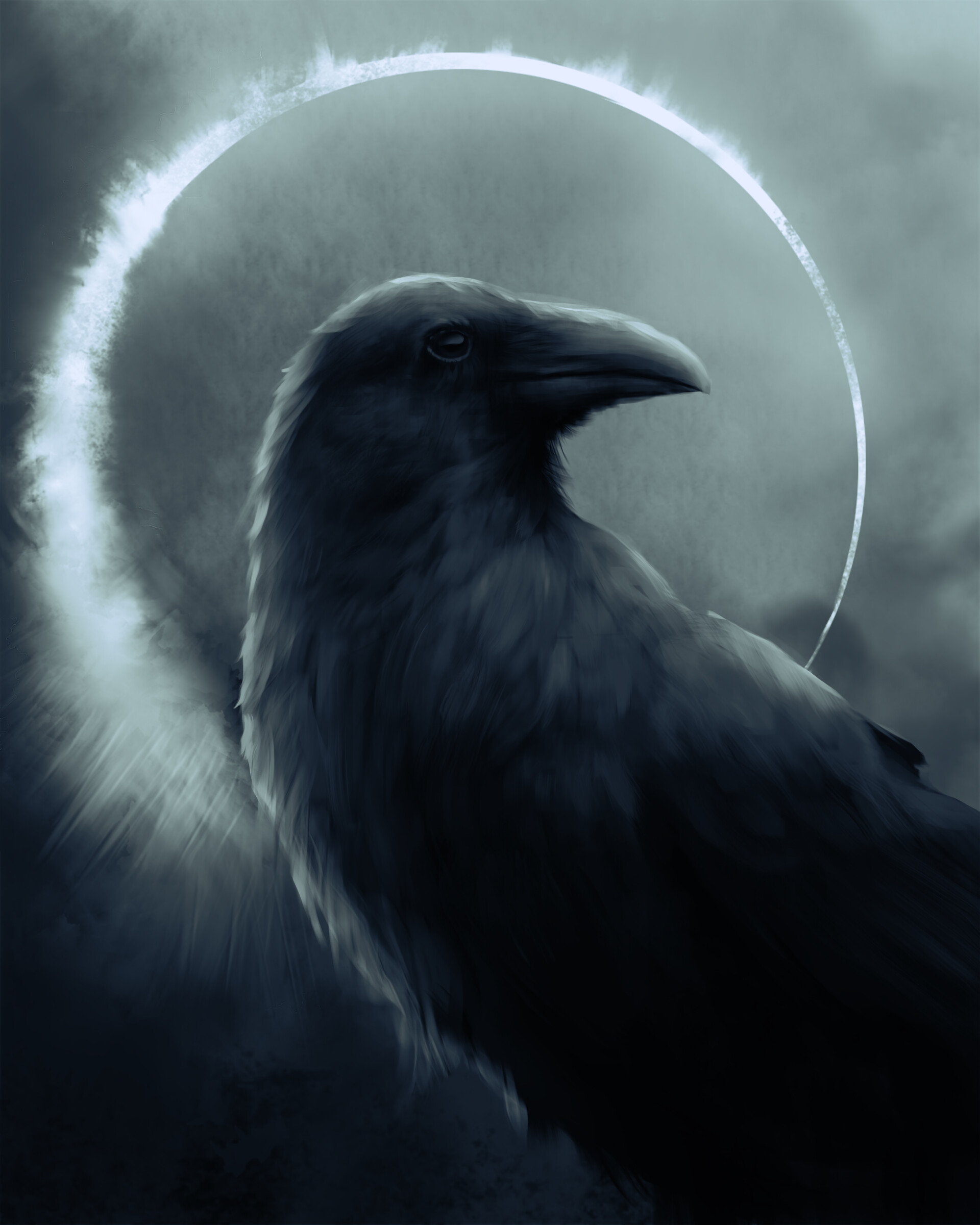 raven, art, dark, bird, circle Smartphone Background