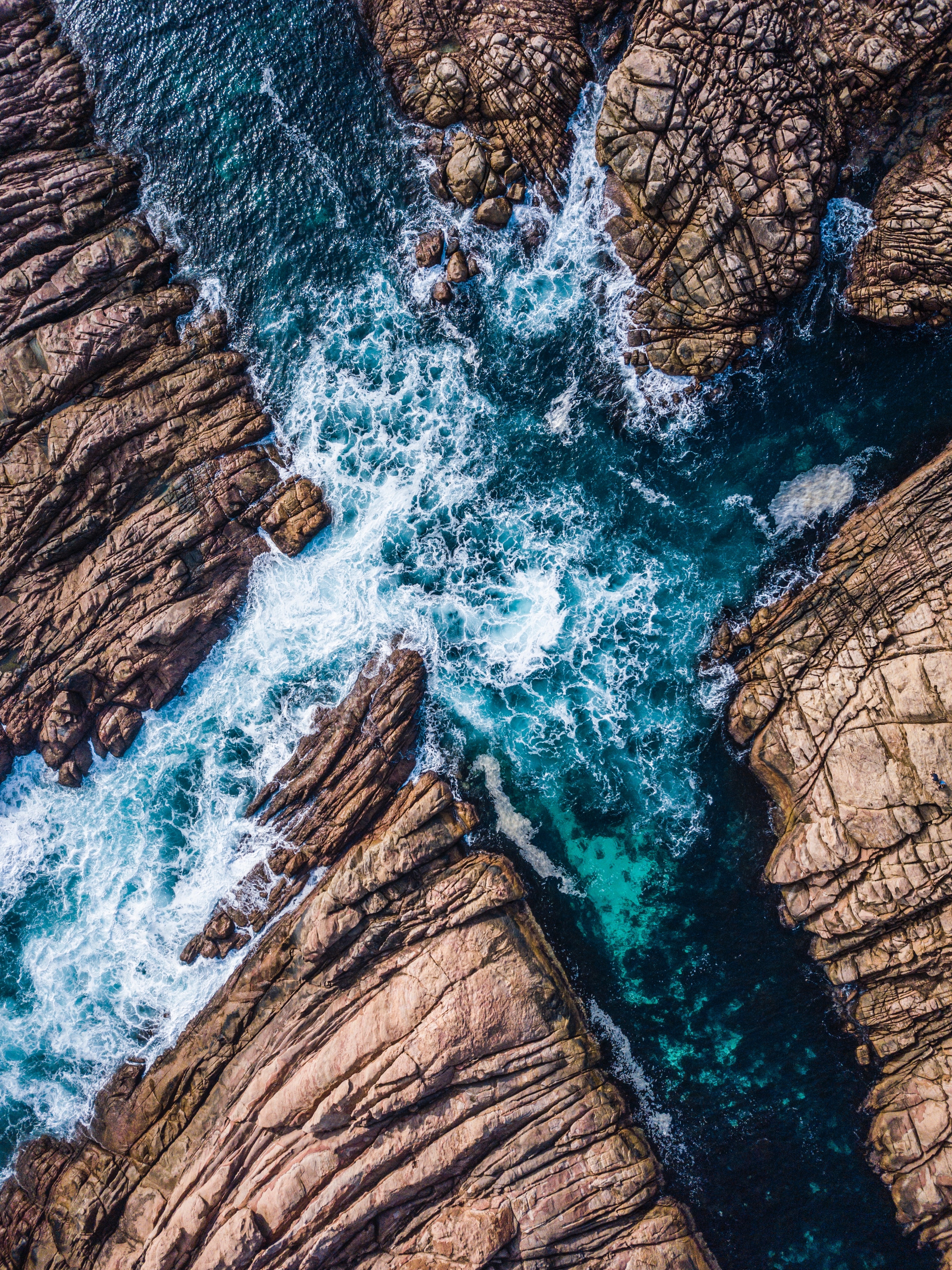 splash, view from above, nature, waves, rocks, ocean download HD wallpaper