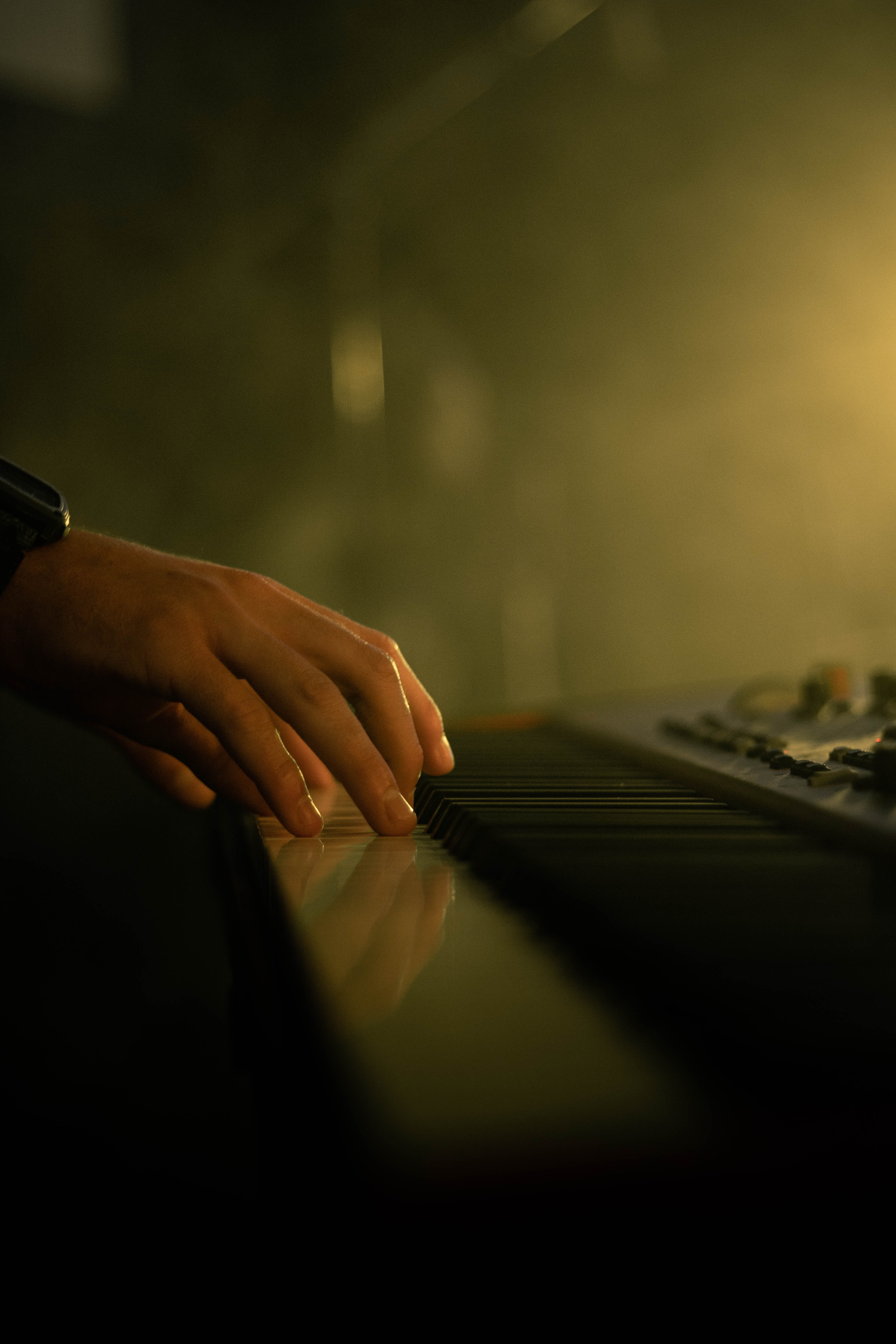 piano, keys, clock, fingers, music