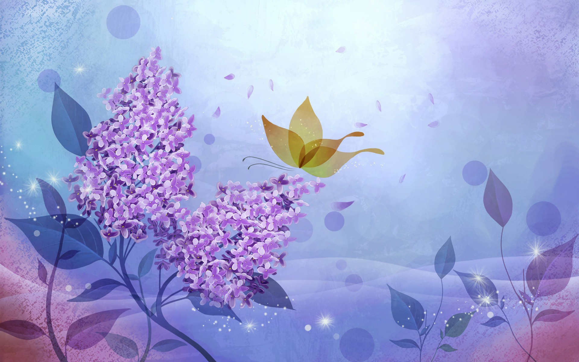 artistic, flower, purple, butterfly Lilac Full HD Wallpaper