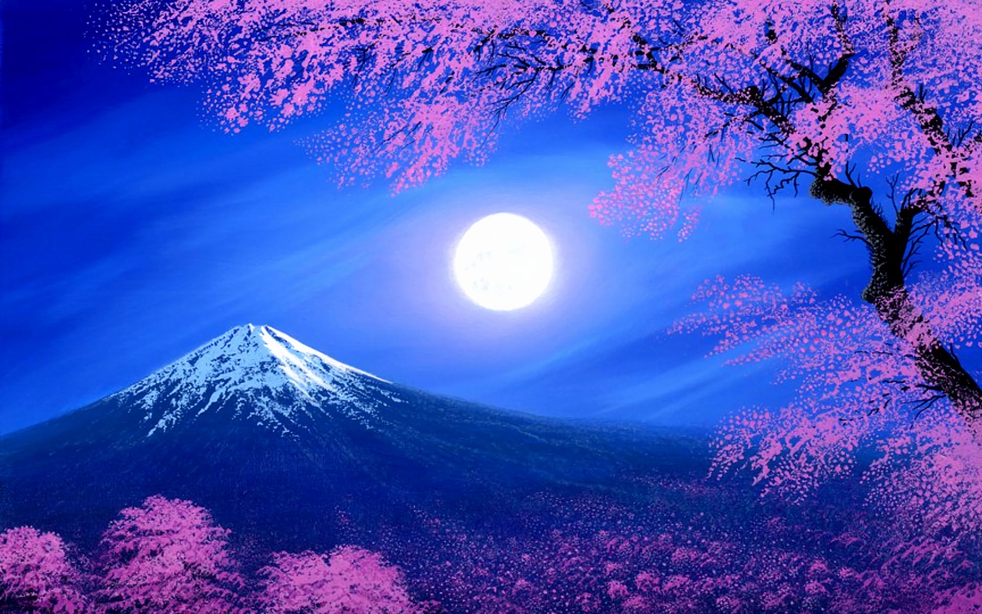 397196壁紙のダウンロード地球, 富士山, 桜の花, ファンタジー, 月, 山, 春, 木, 火山-スクリーンセーバーと写真を無料で
