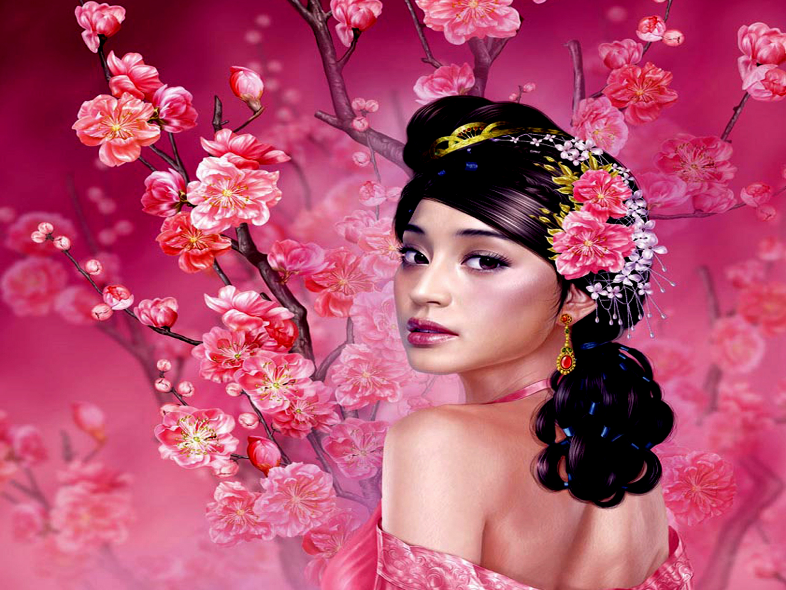 dragon, fantasy, cherry blossom 4K iPhone