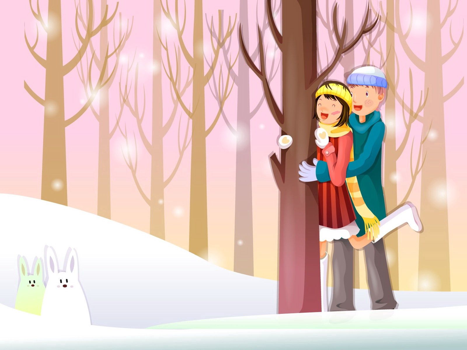 Laden Sie das Schnee, Liebe, Wald, Paar, Überwachung, Beobachtung, Hasen-Bild kostenlos auf Ihren PC-Desktop herunter