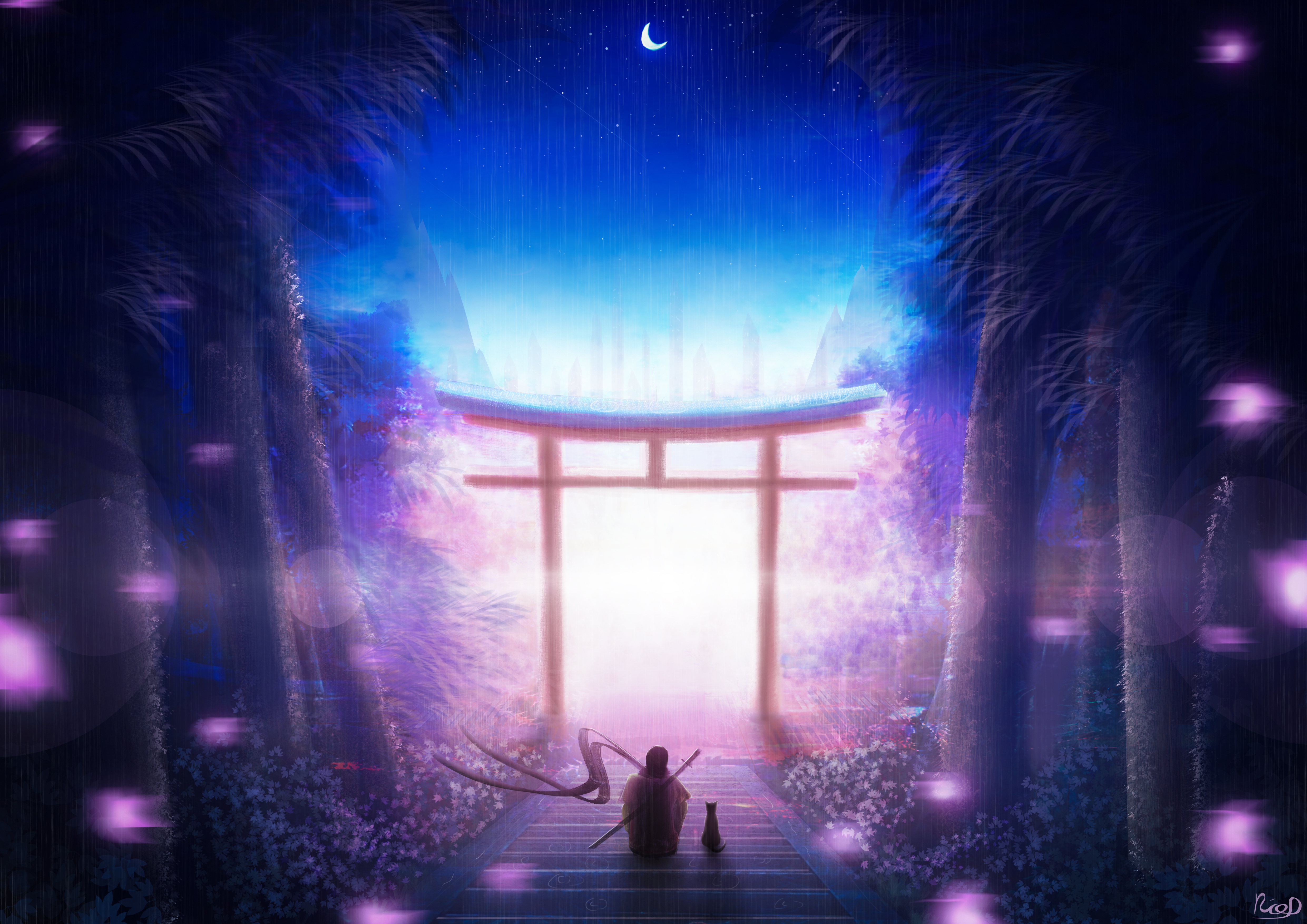 warrior, night, privacy, torii, seclusion, art