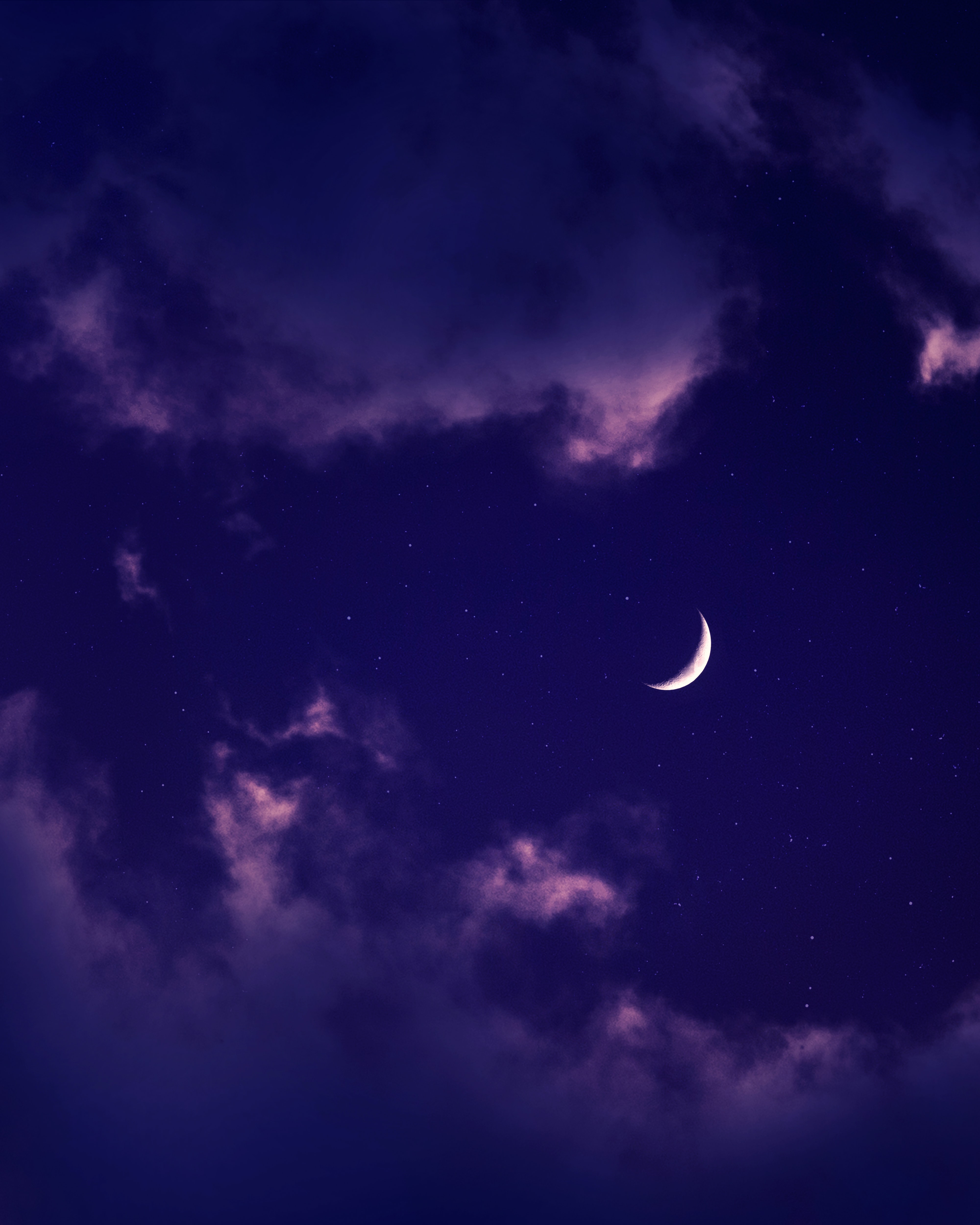 moon, purple, stars, night, clouds, violet, dark Phone Background