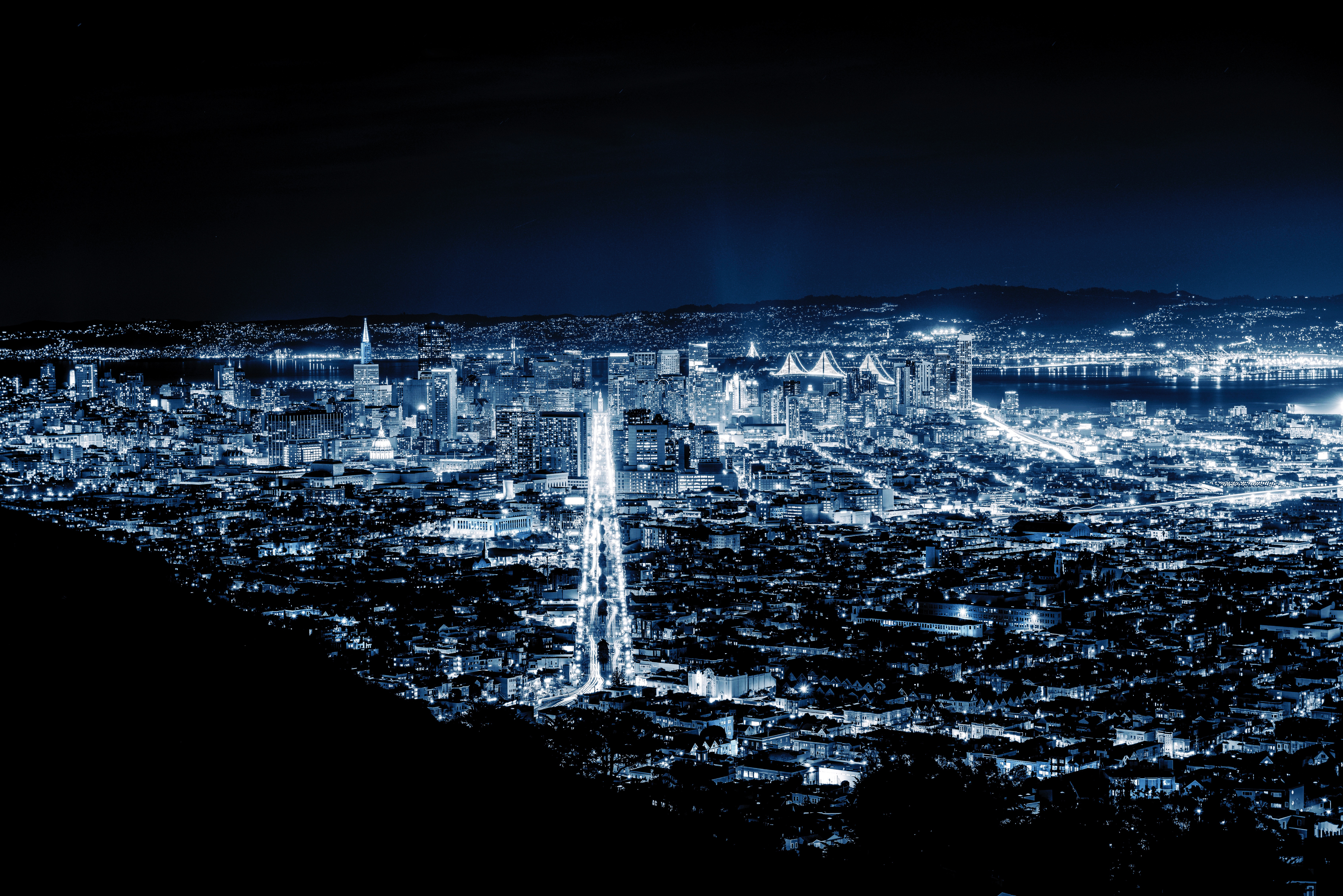 73101 Hintergrundbilder und San Francisco Bilder auf dem Desktop. Laden Sie lichter der stadt, city lights, nächtliche stadt, usa Bildschirmschoner kostenlos auf den PC herunter