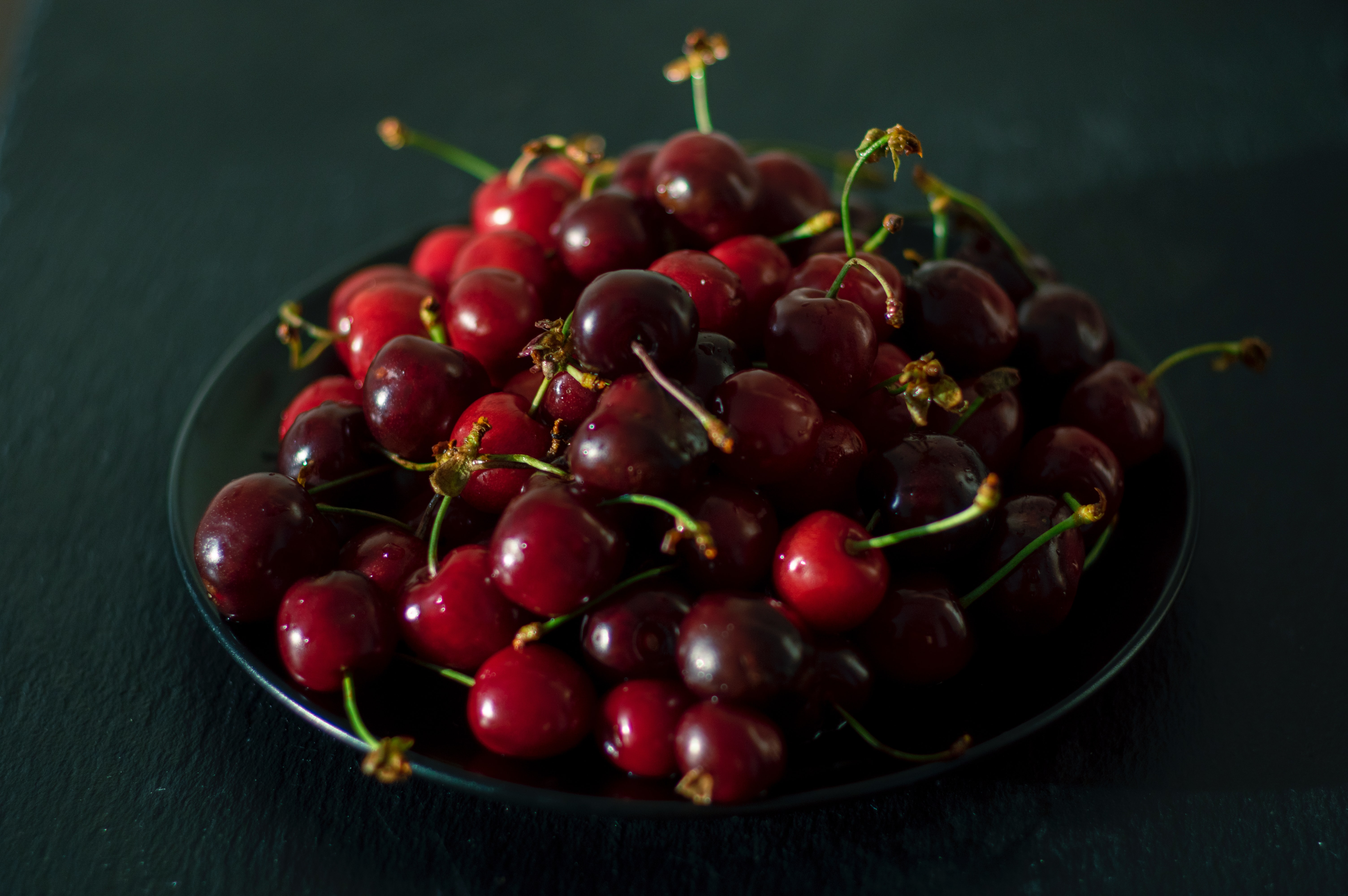 plate, fruits, food, berry Sweet Cherry HQ Background Images