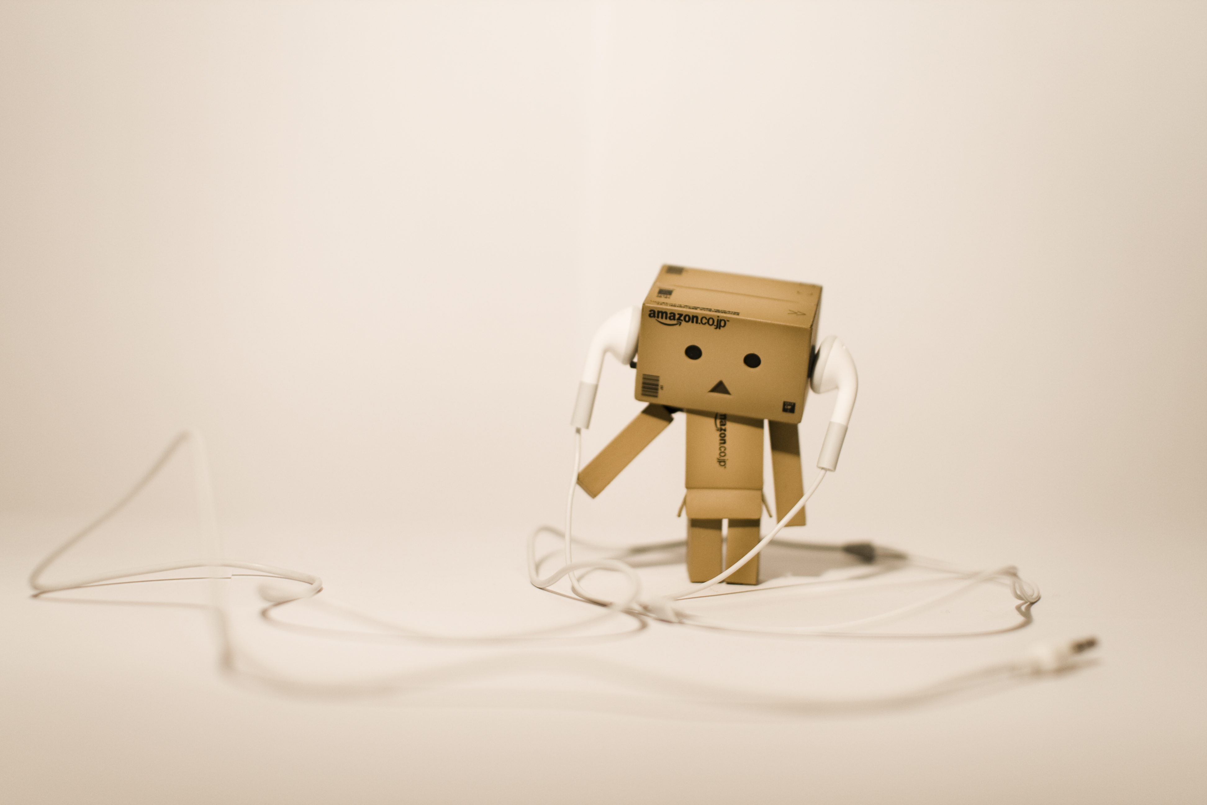 headphones, music, danbo, cardboard robot