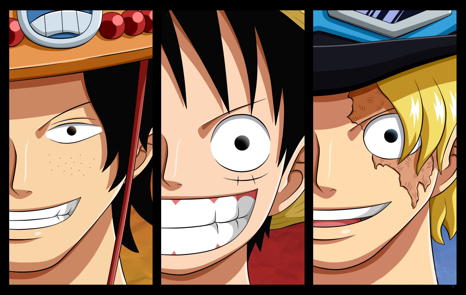 one piece, anime, monkey d luffy, sabo (one piece), black hair, pirate, portgas d ace, smile Full HD