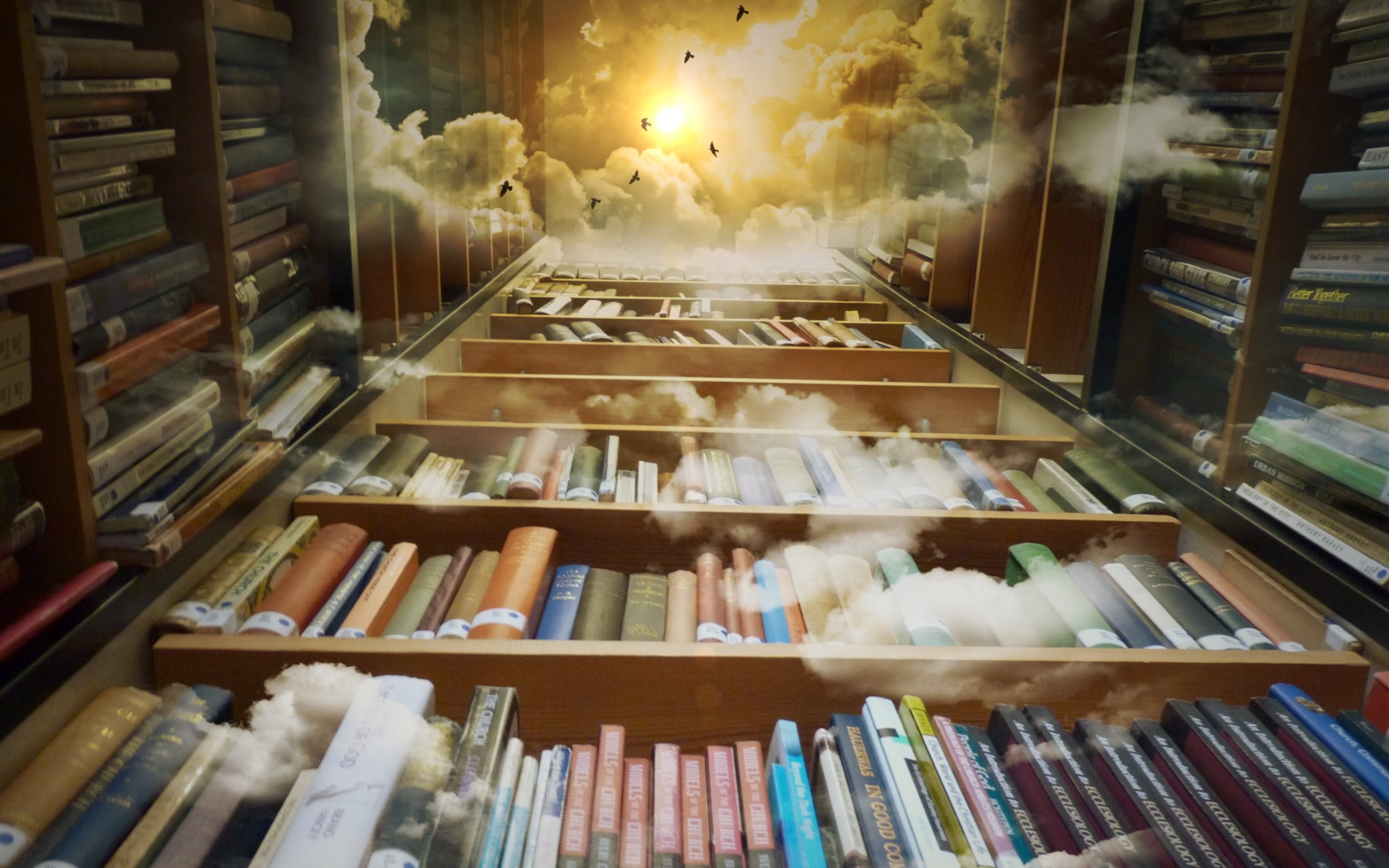 library, book, man made, cloud, fantasy, magical, mystical Phone Background