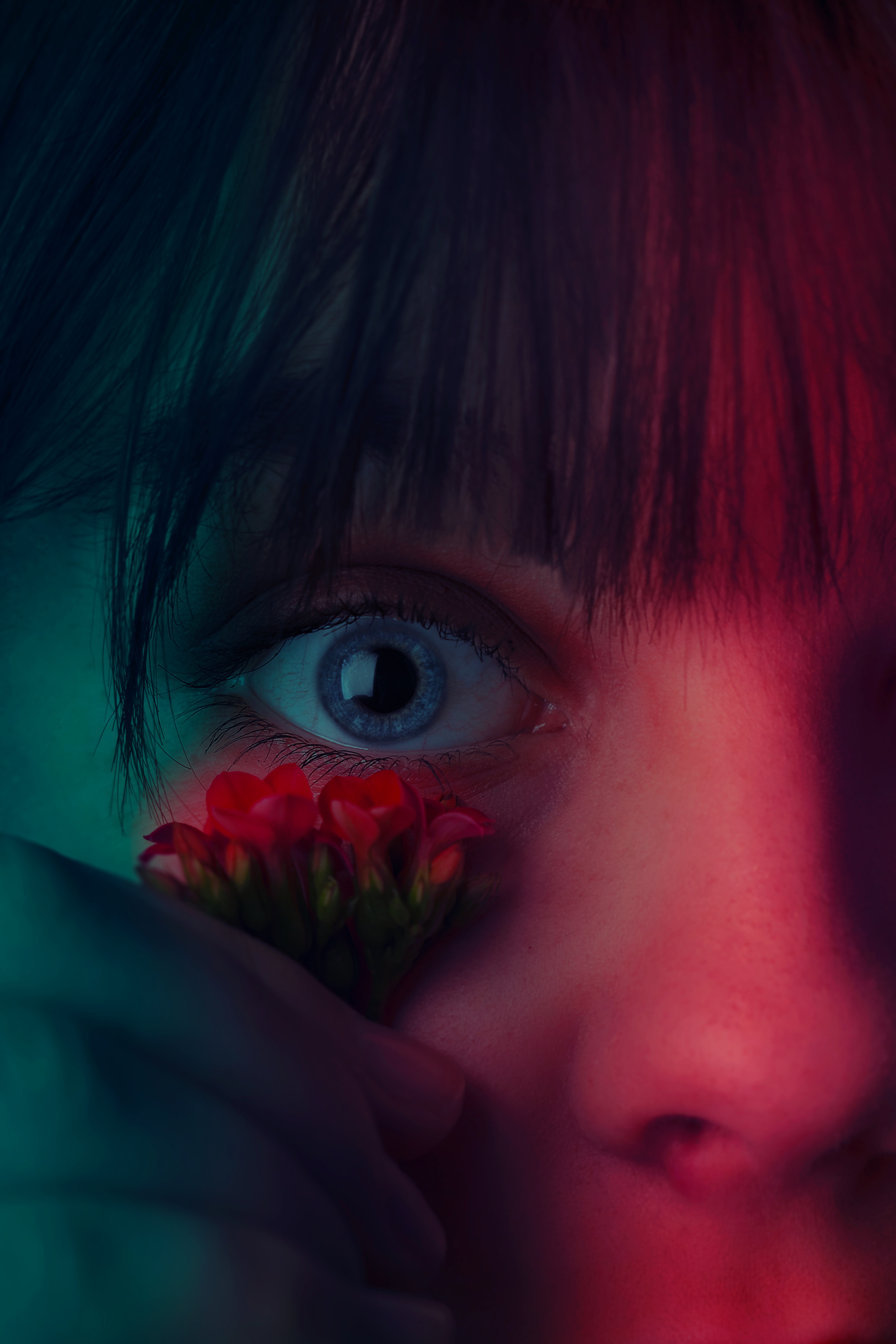 face, flower, macro, close up, girl, eye 4K Ultra