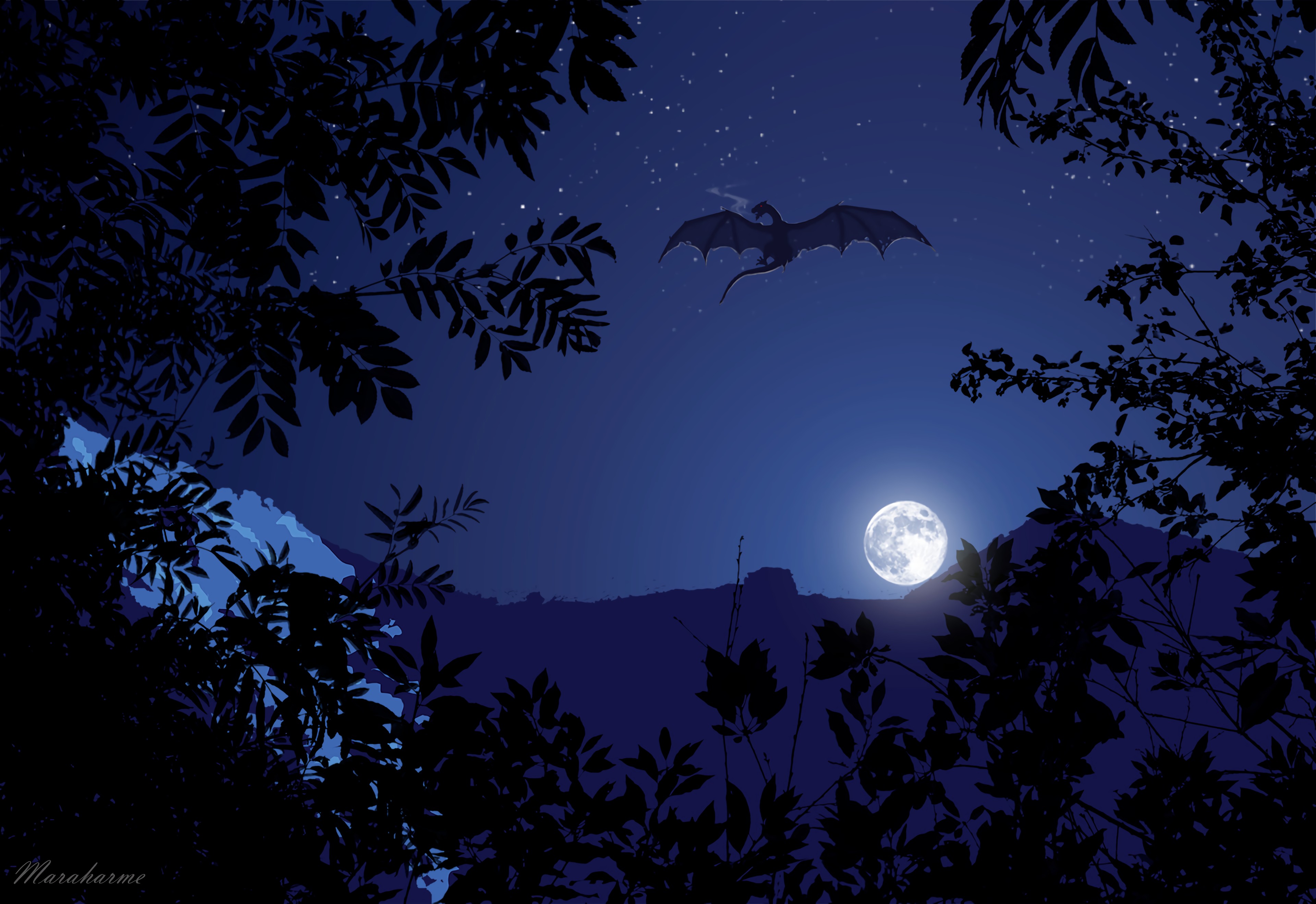 wallpapers dragon, art, night, moon, fiction, that's incredible