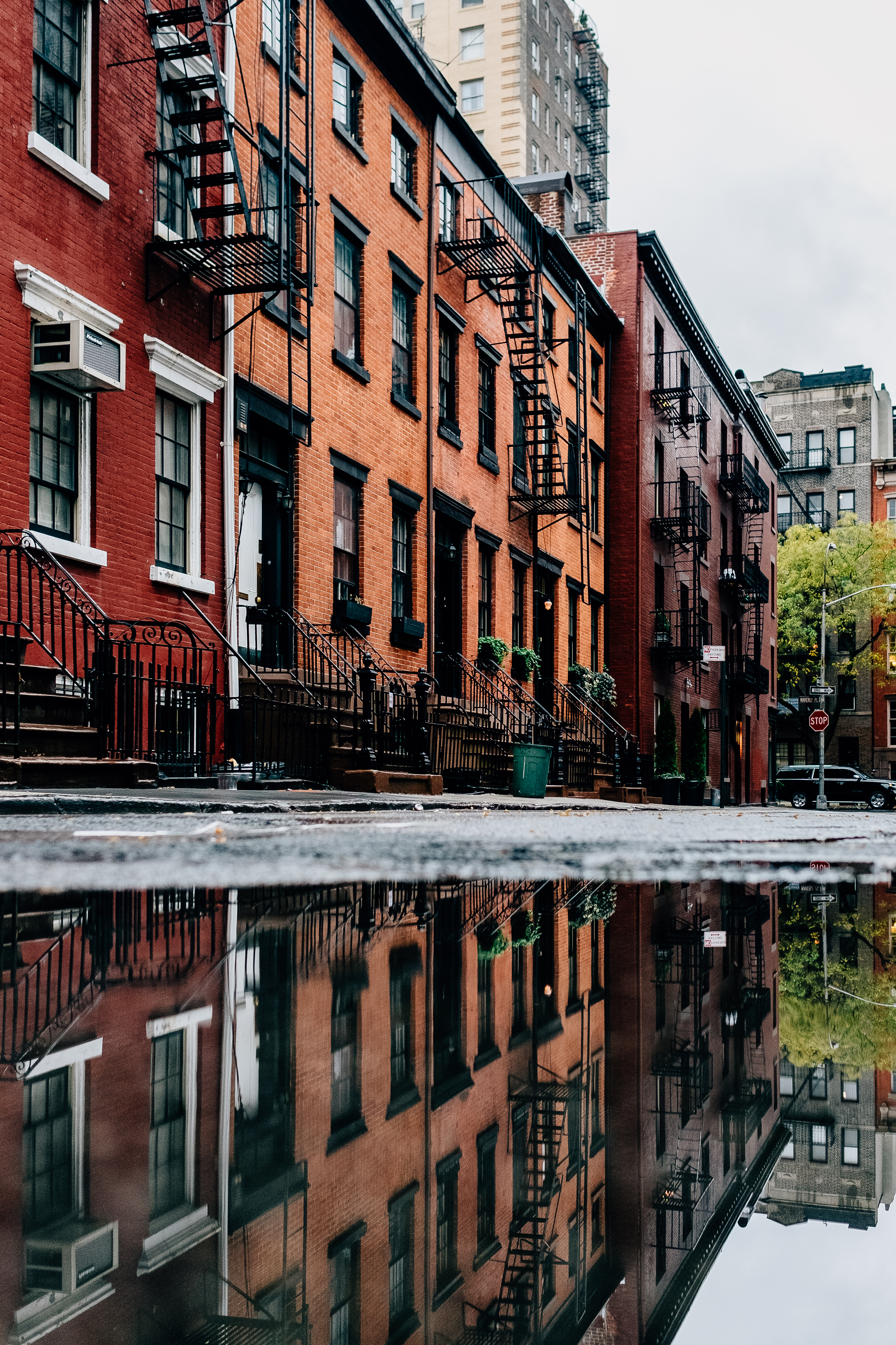 puddle, facade, reflection, cities Panoramic Wallpapers