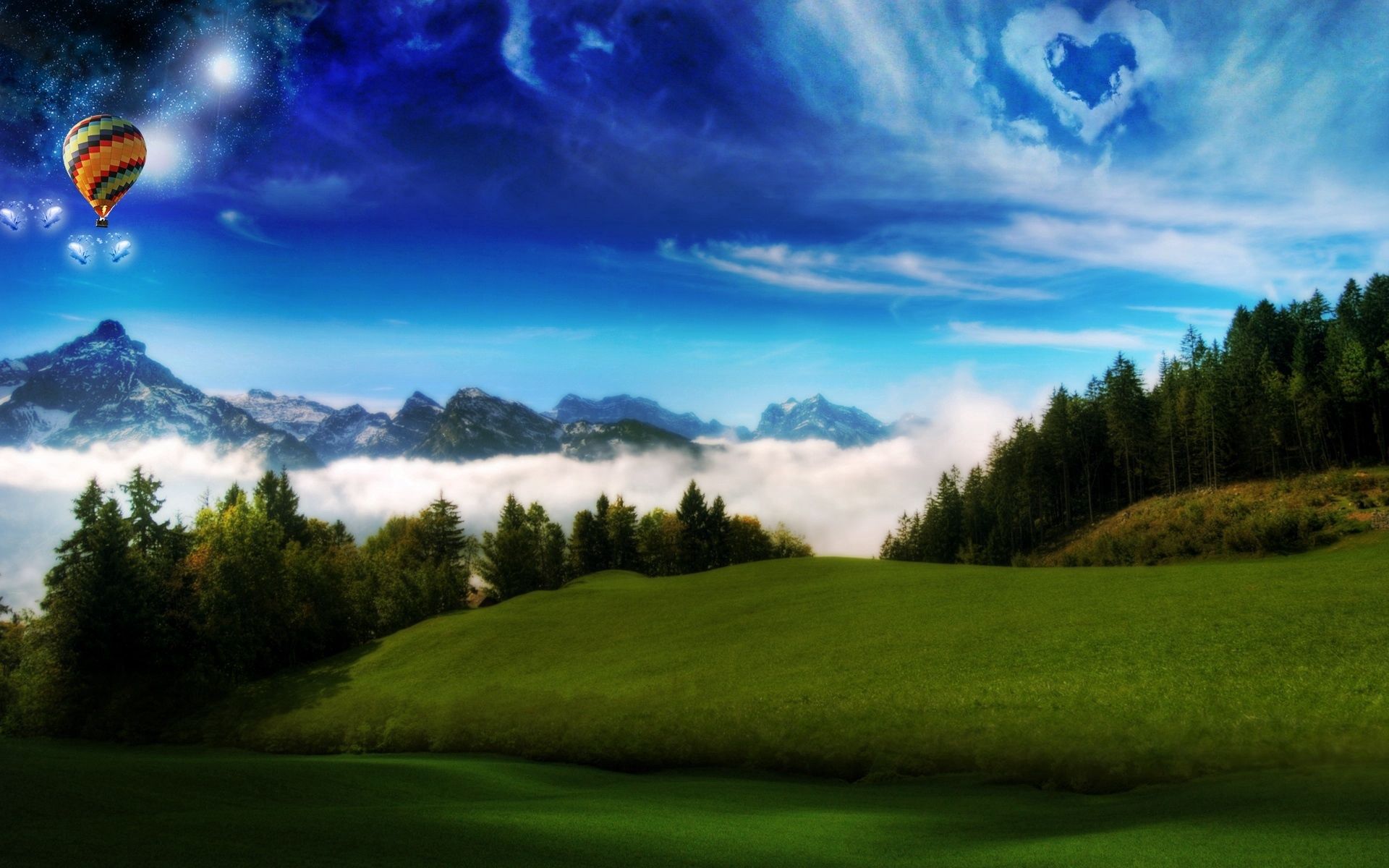 Laden Sie das Natur, Sky, Herzen, Clouds, Die Hügel, Hügel, Luftballon, Ballon, Ein Herz, Wiesen, Pisten-Bild kostenlos auf Ihren PC-Desktop herunter
