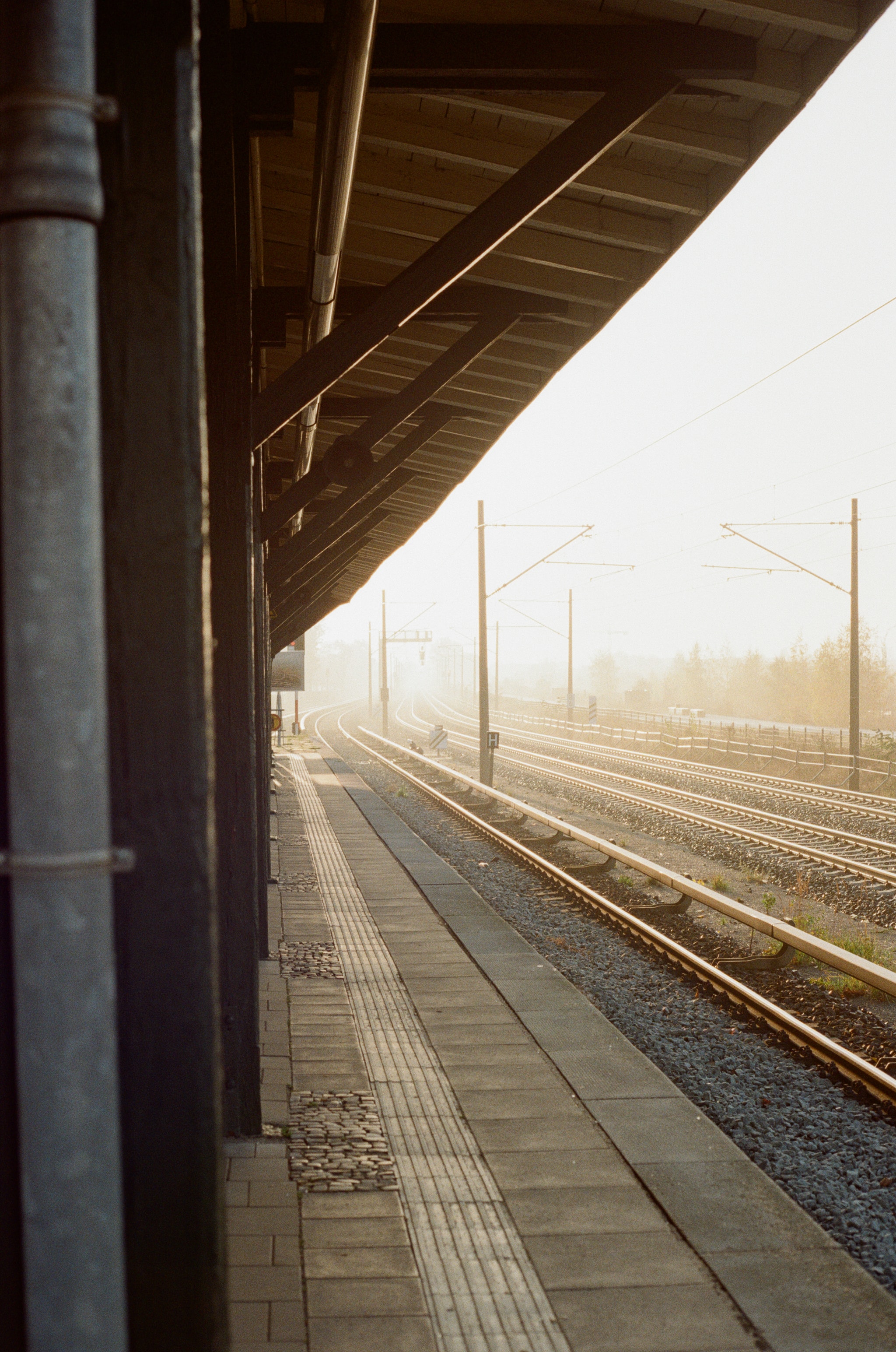 fog, cities, railway, station phone wallpaper