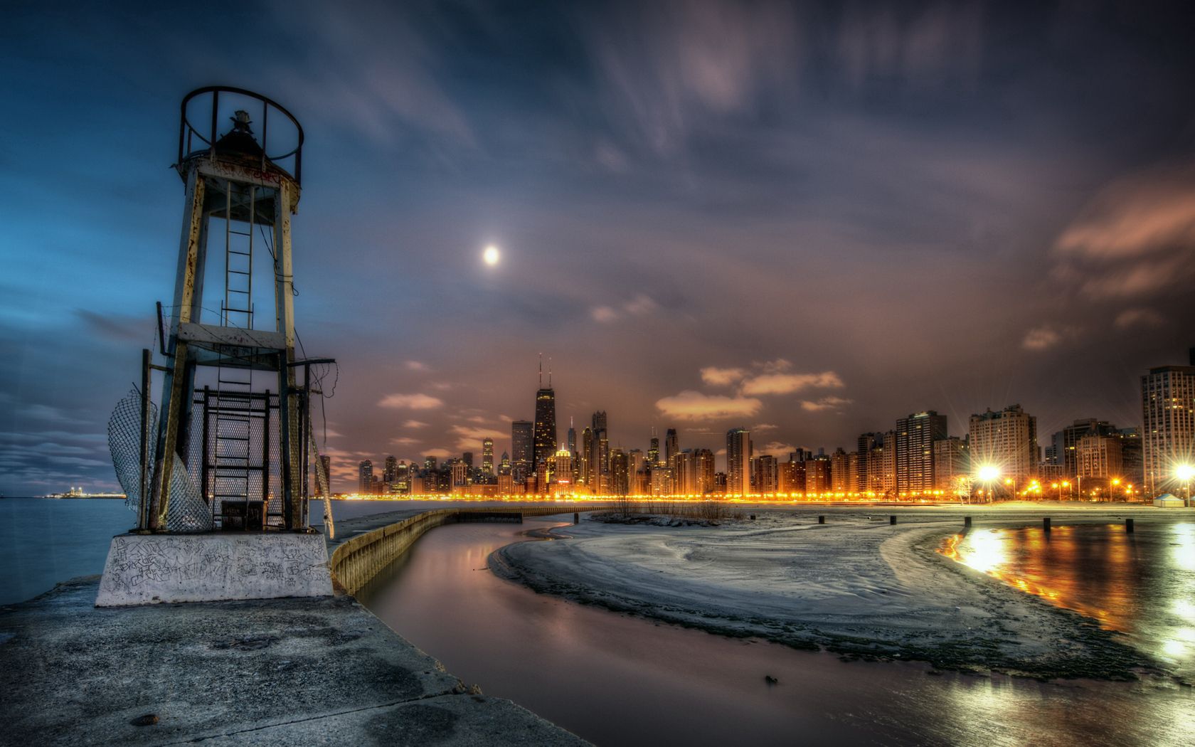 lighthouse, cities, shore, chicago, bank, building, illinois, hdr High Definition image