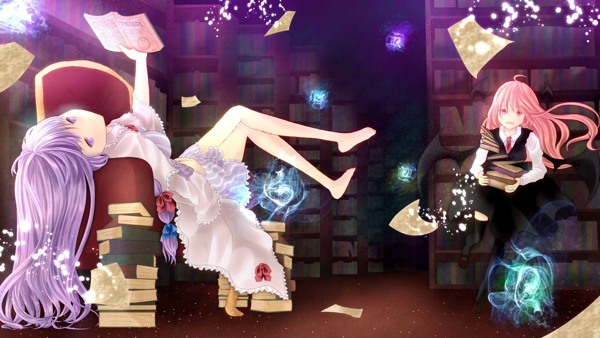 Аниме девушка в библиотеке магический
