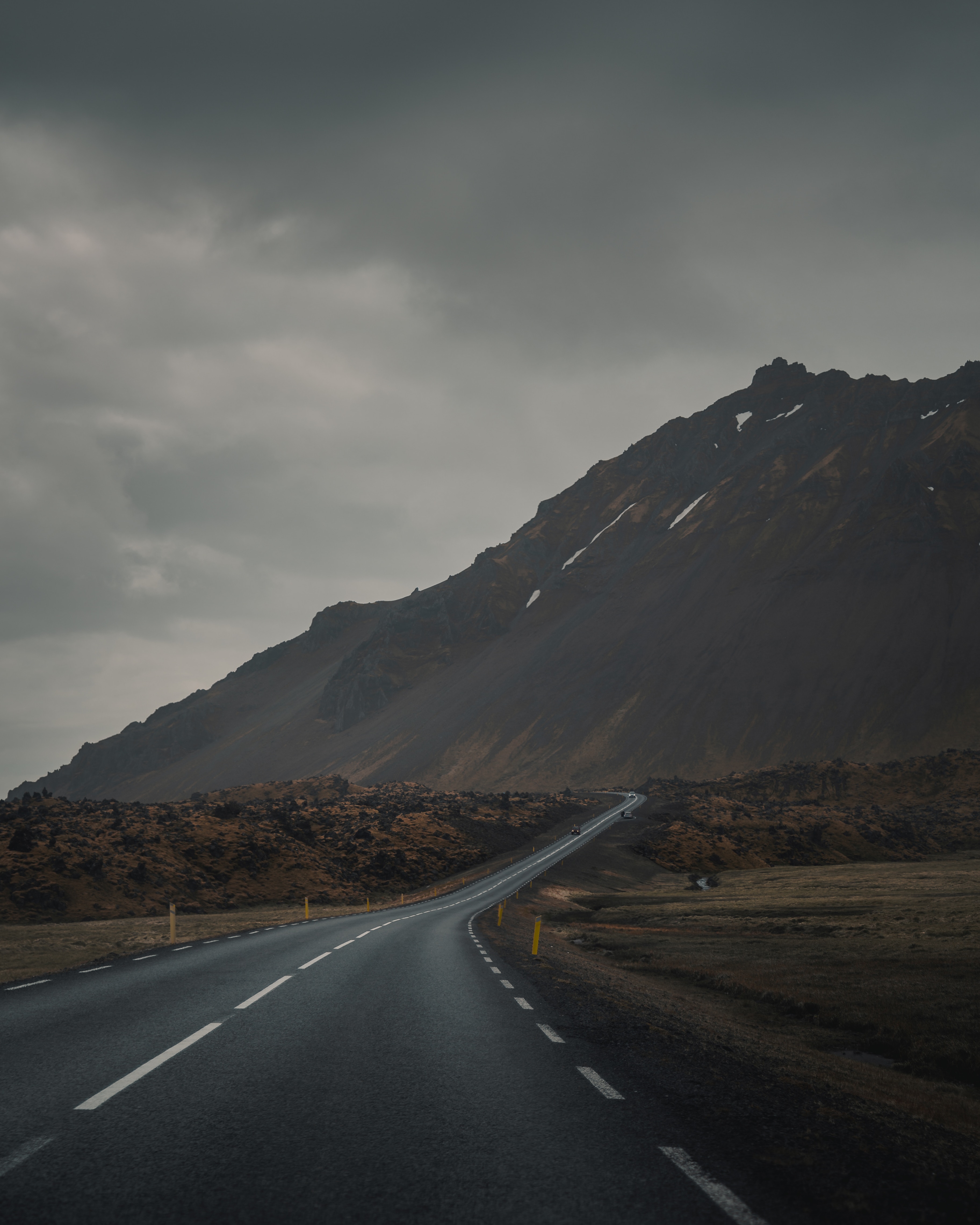 road, fog, markup, nature, mountain, asphalt phone background