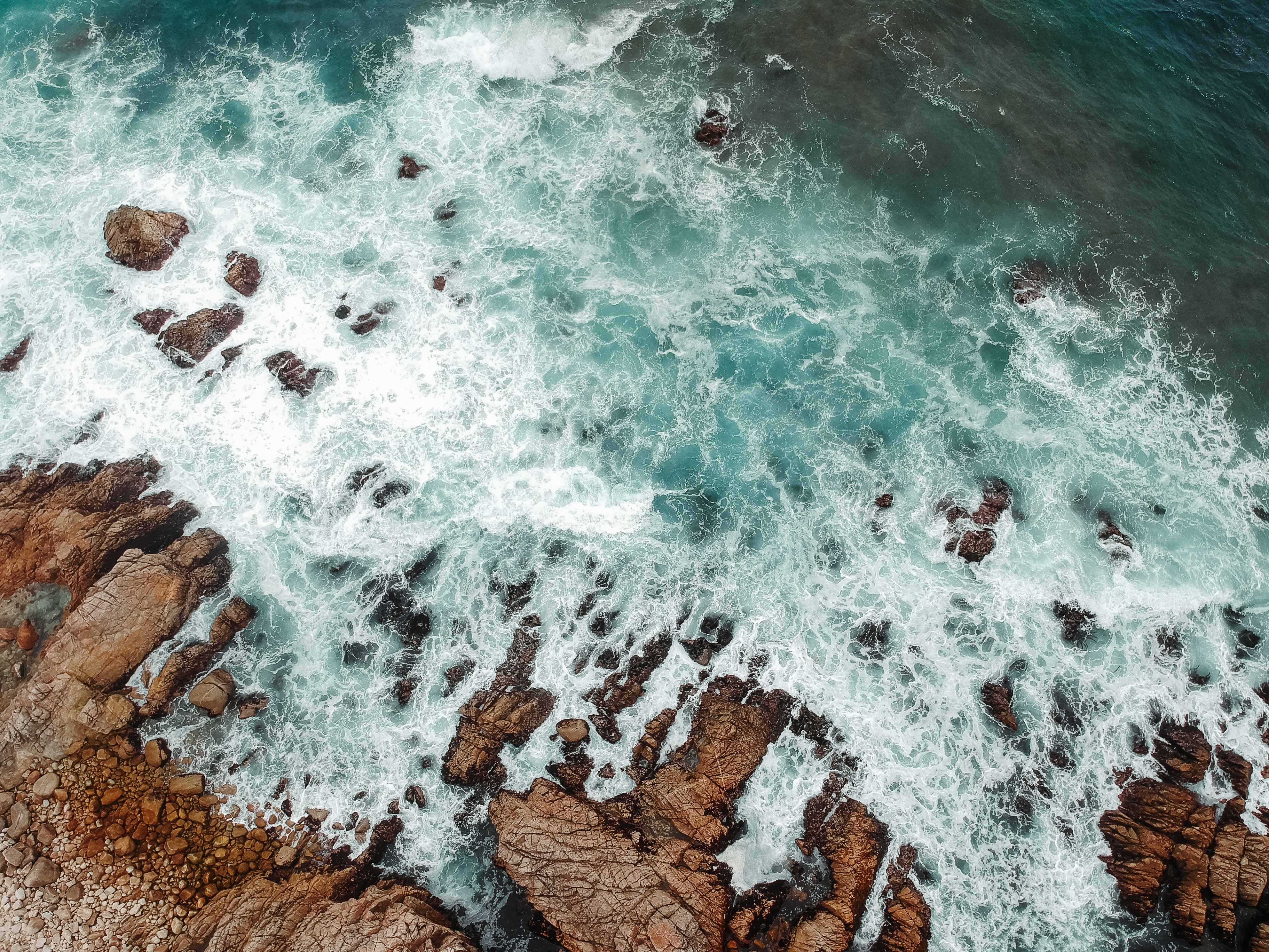 rocks, sea, view from above, stones, foam, nature HD wallpaper