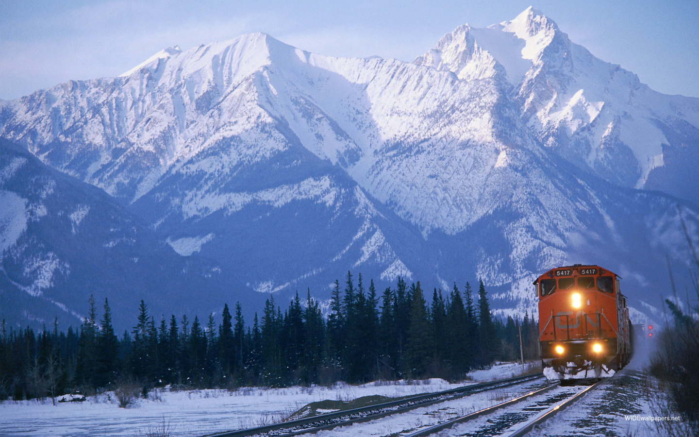 snow, train, vehicles, mountain