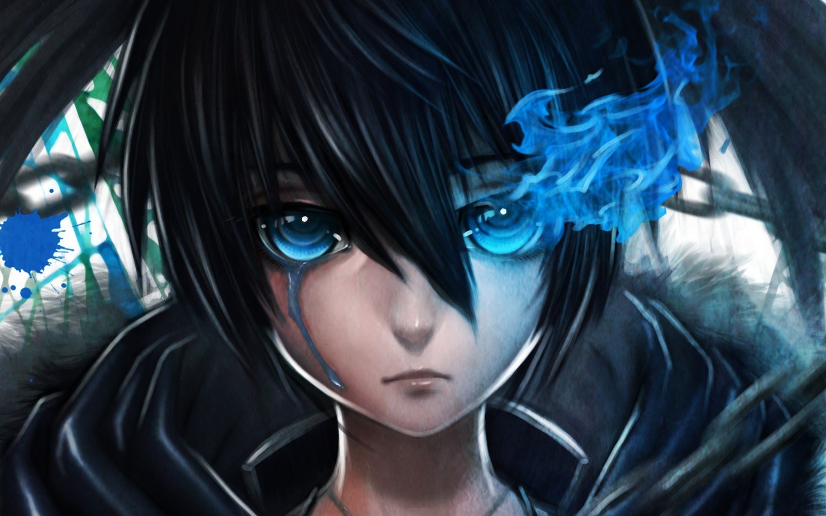 blue eyes, anime, black rock shooter, crying, flame, tears Free Stock Photo