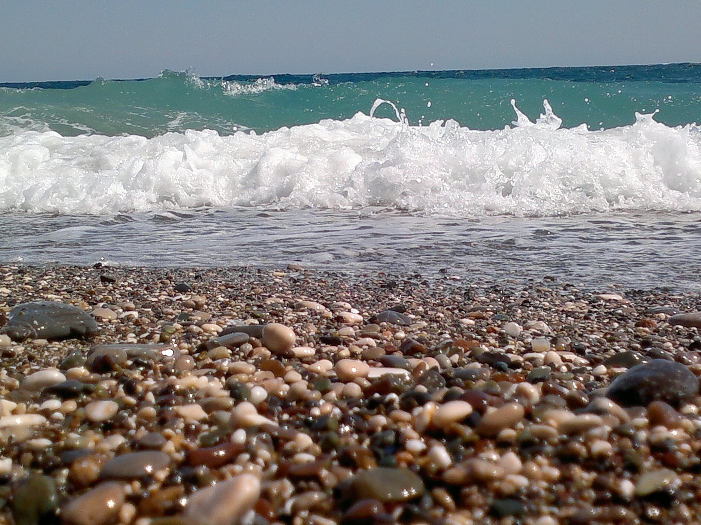 sea, landscape, pebble, waves, beach wallpaper for mobile