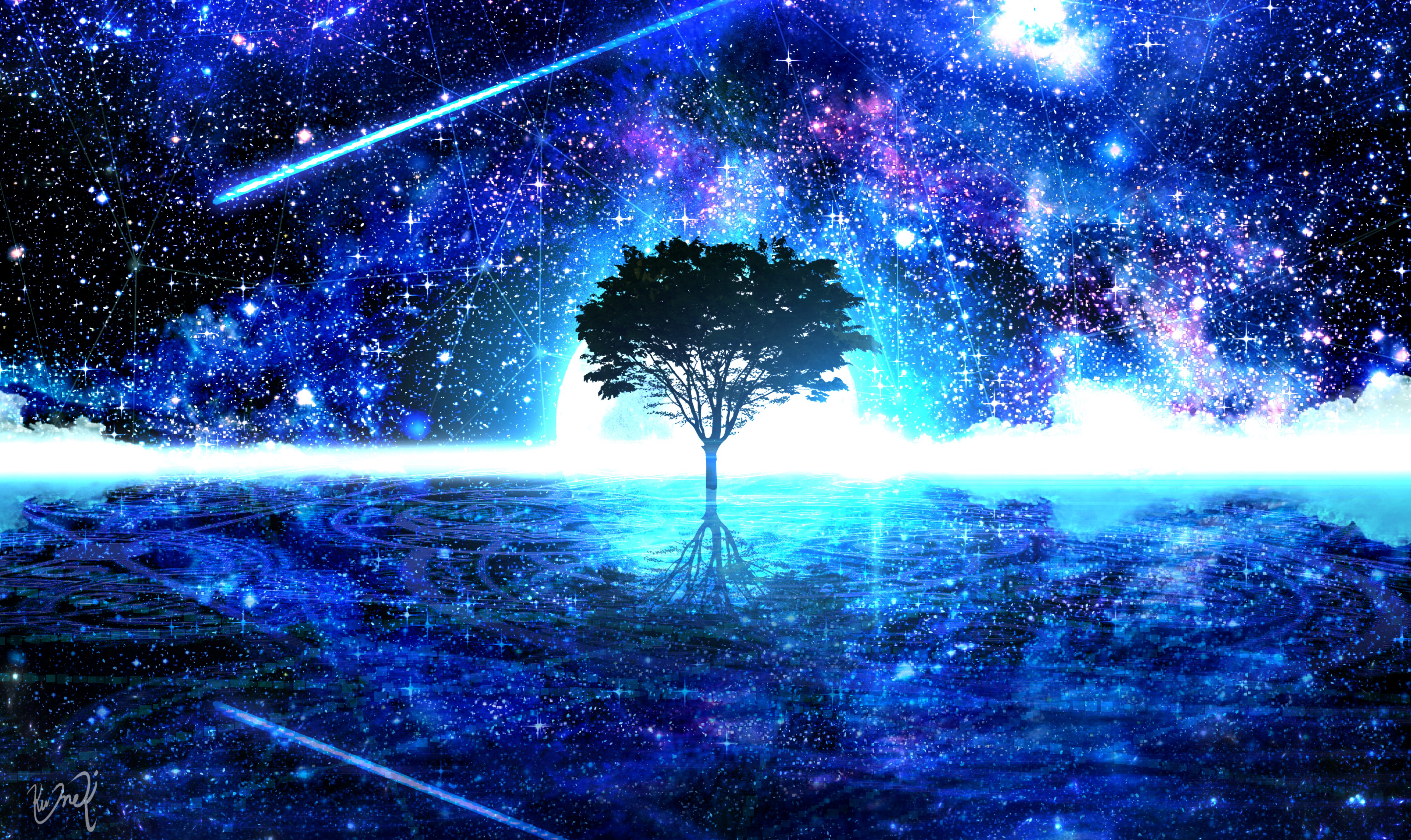brilliance, tree, shine, wood, bright, stars, art HD wallpaper
