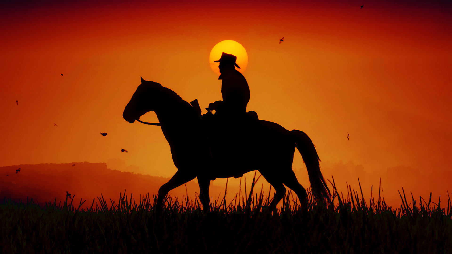 Silhouette red dead, horse, red dead redemption 2, cowboy 4k Wallpaper