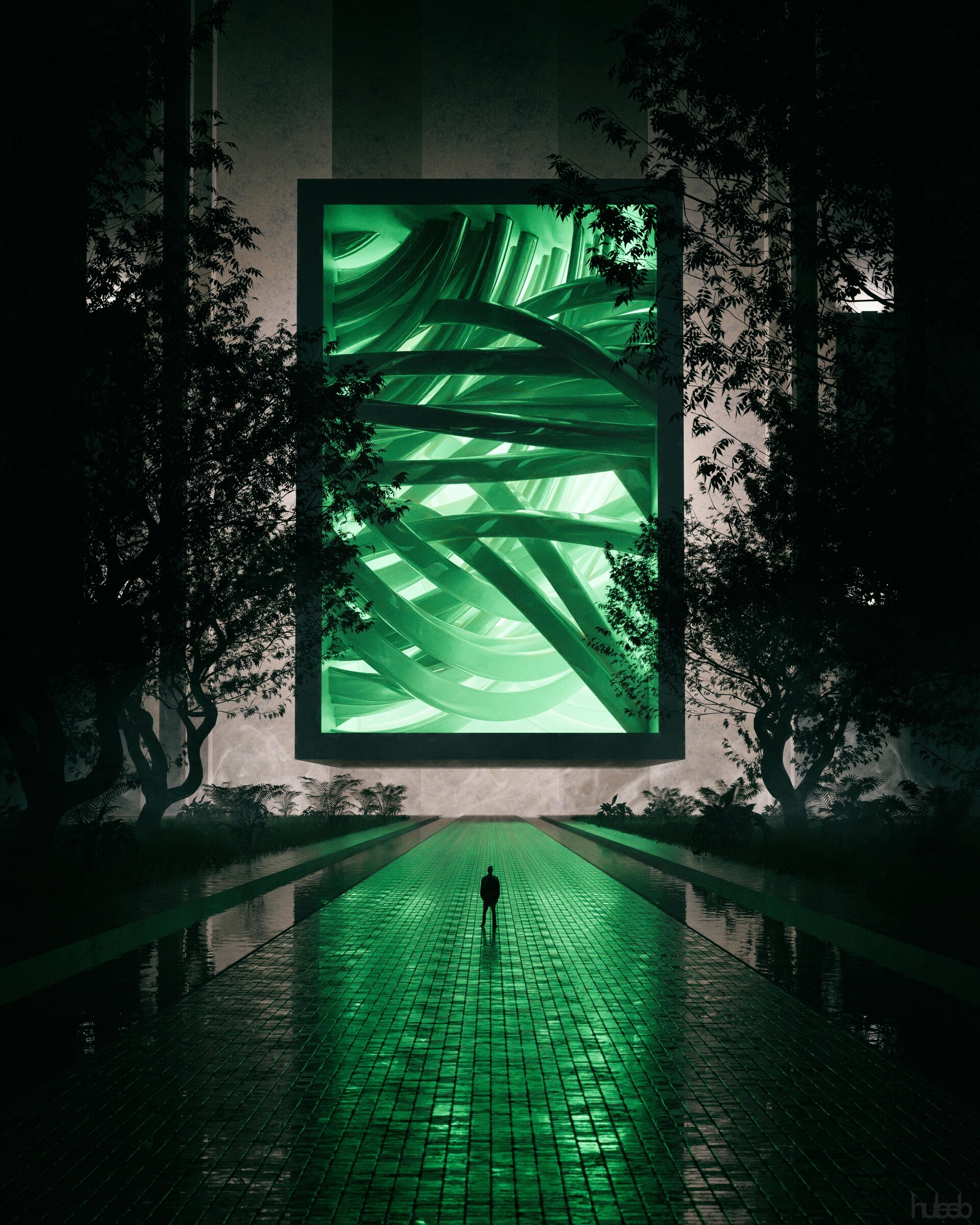 silhouette, trees, green, miscellanea, miscellaneous, loneliness, stems HD wallpaper