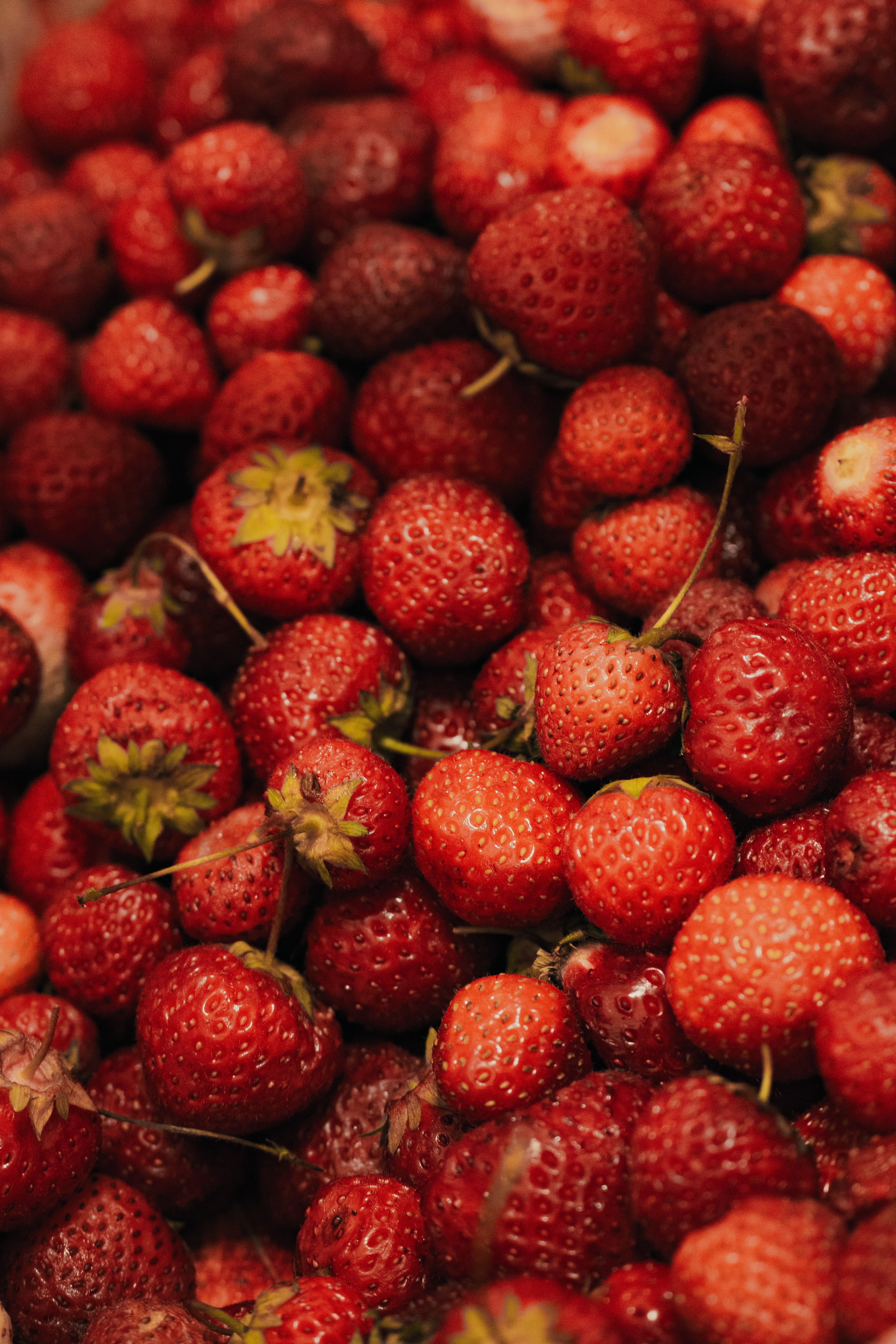 close, strawberry, fruits, food, macro, berry, wild strawberries Aesthetic wallpaper