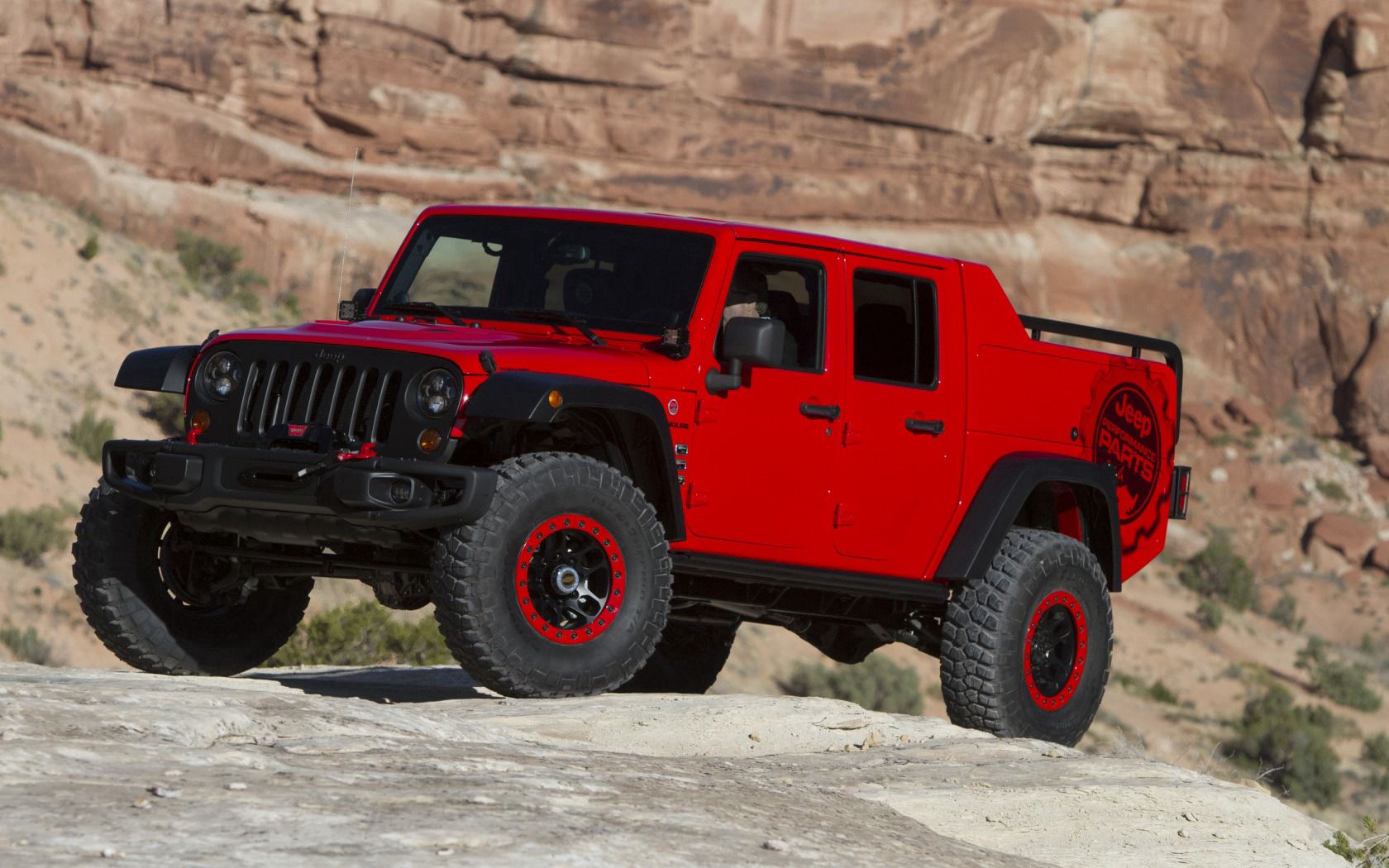 cars, side view, red, jeep, wrangler Full HD