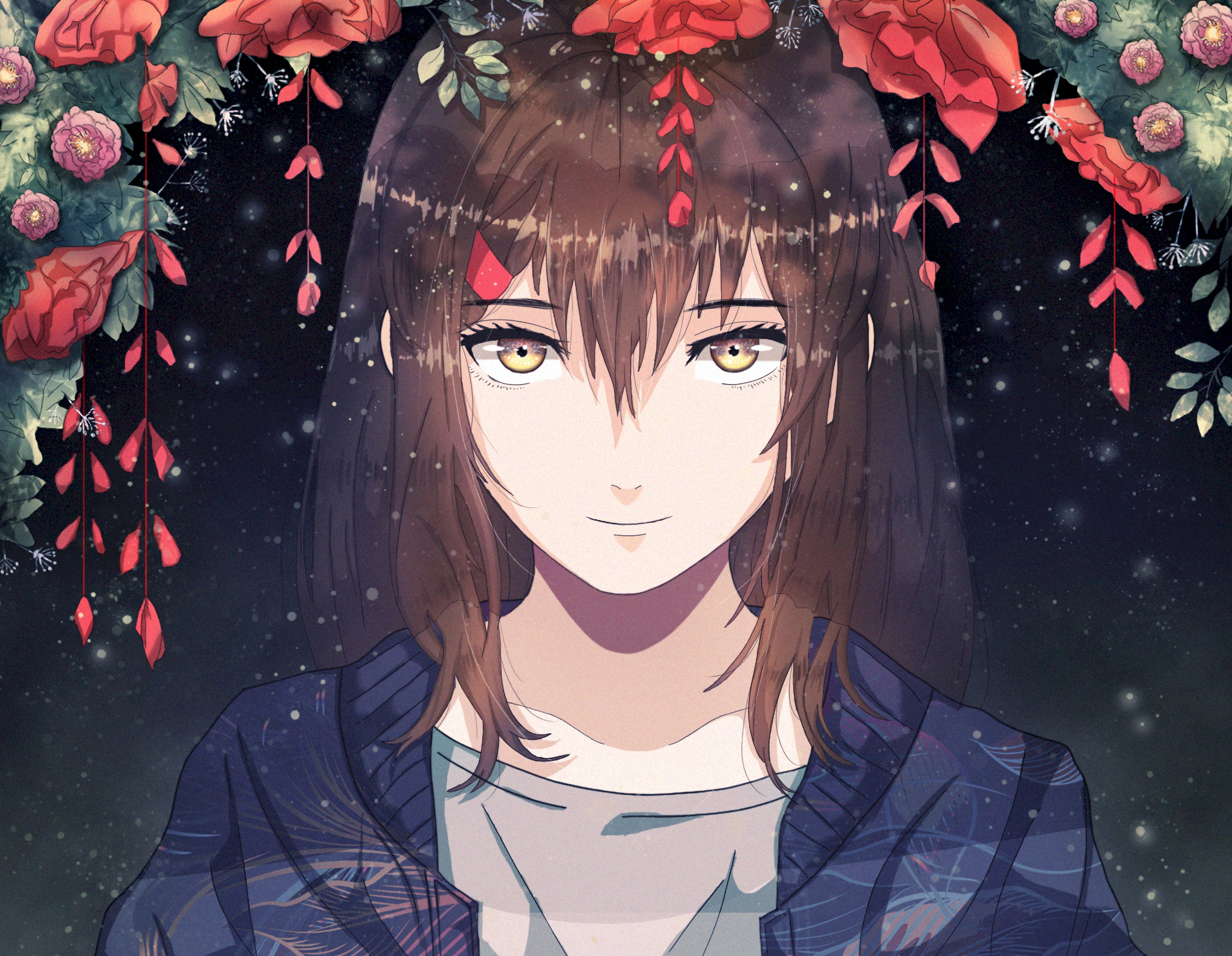 anime, flowers, smile, girl, pretty 1080p