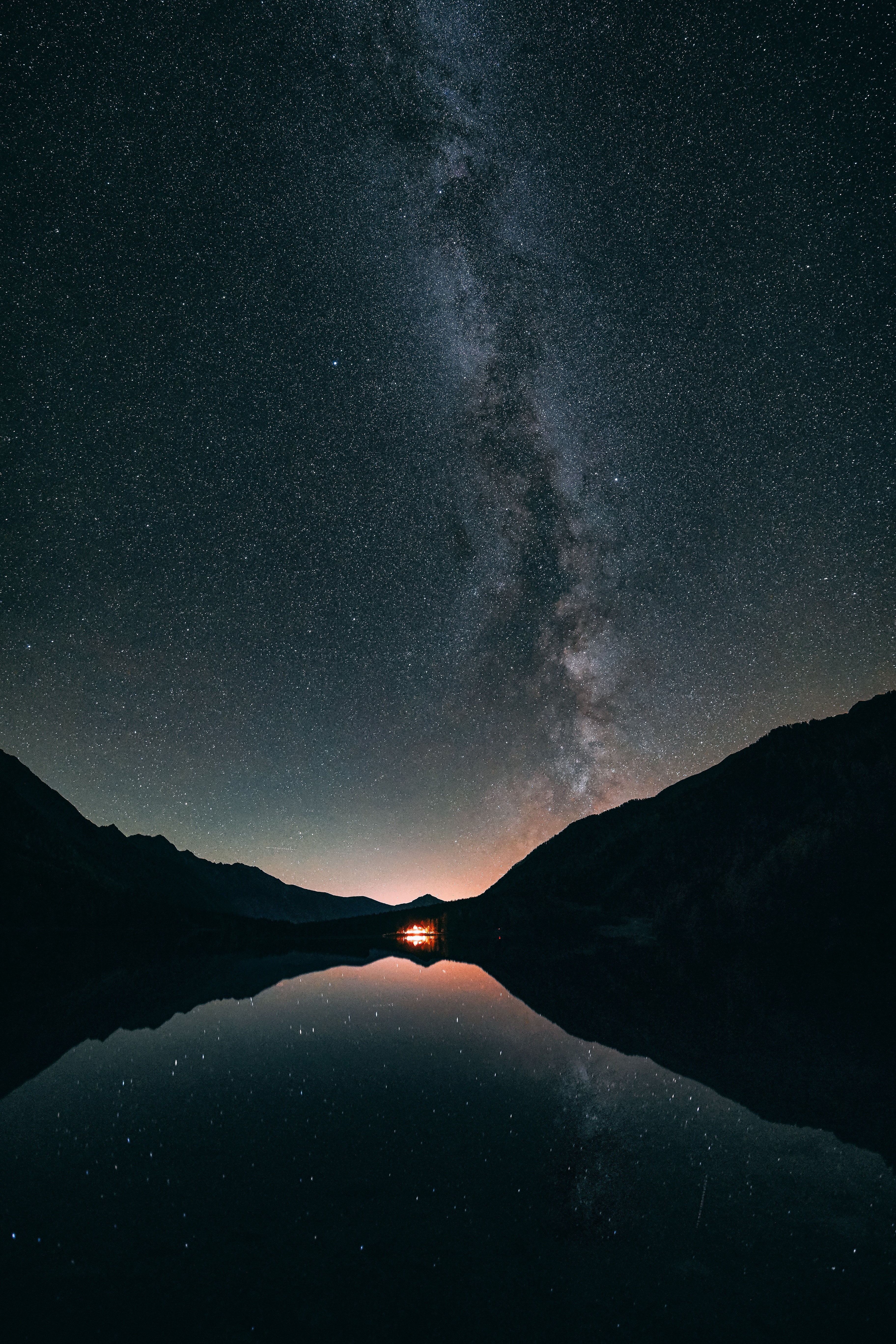 nature, stars, night, lake, reflection, starry sky, milky way phone wallpaper