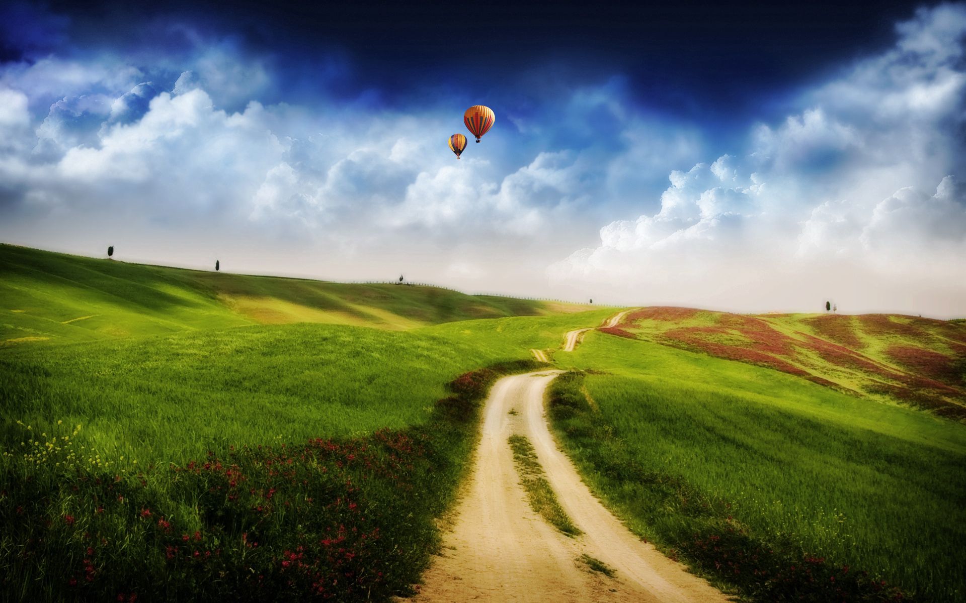 High Definition wallpaper balloons, nature, road, country