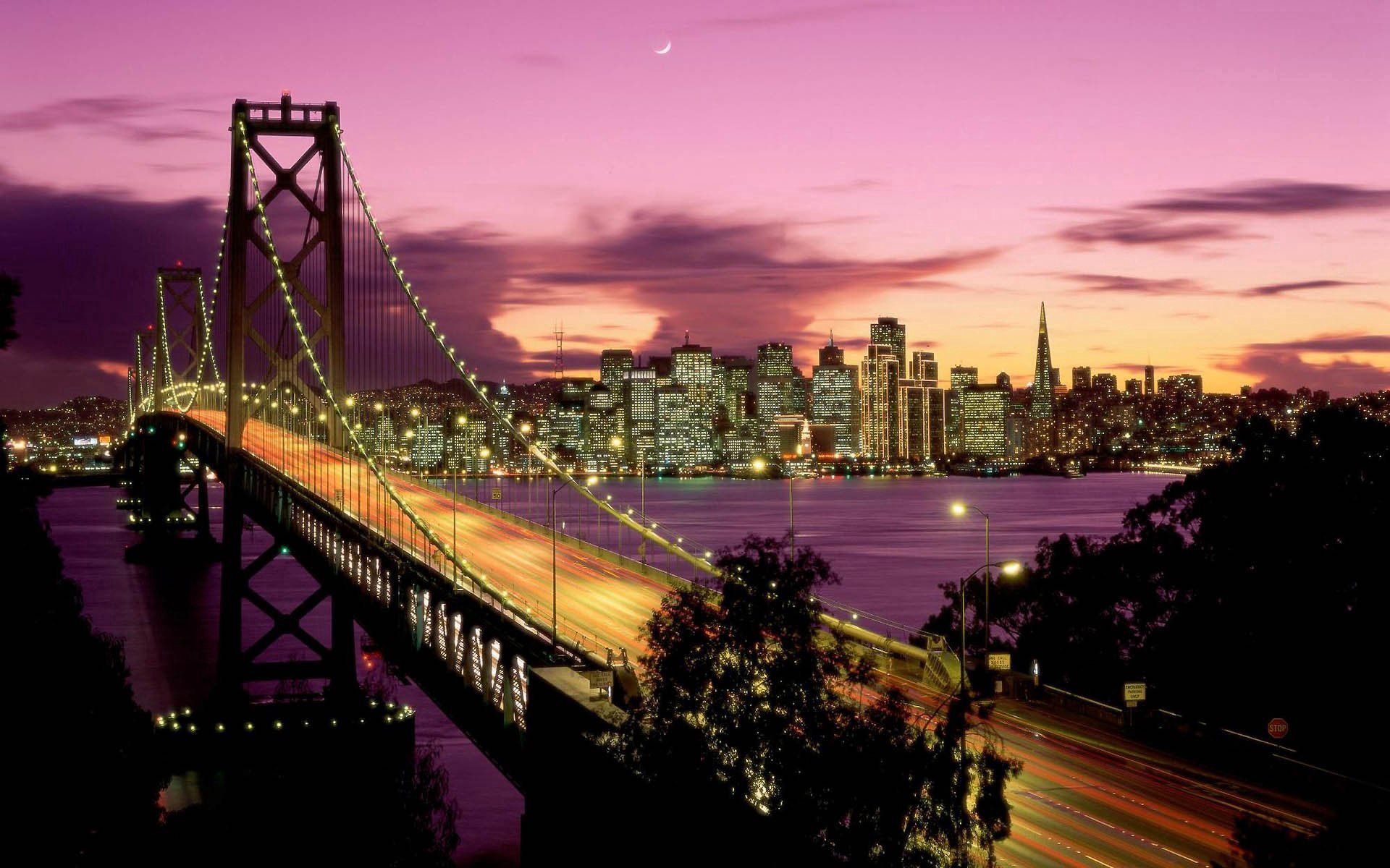 Laden Sie das Städte, Übernachtung, San Francisco, Bucht-Brücke, Bay Bridge-Bild kostenlos auf Ihren PC-Desktop herunter