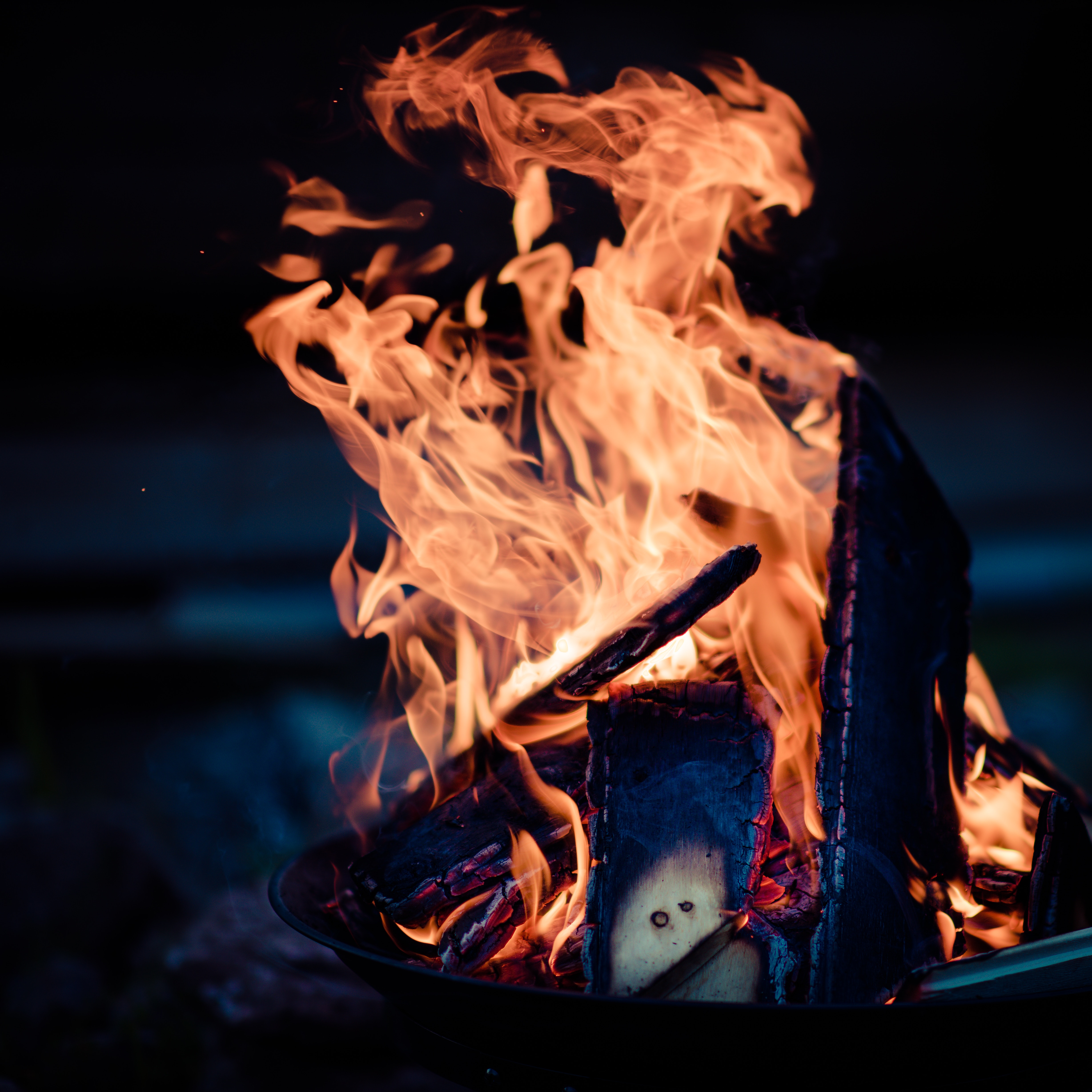 fire, bonfire, dark, firewood, angle, corner, ash Phone Background