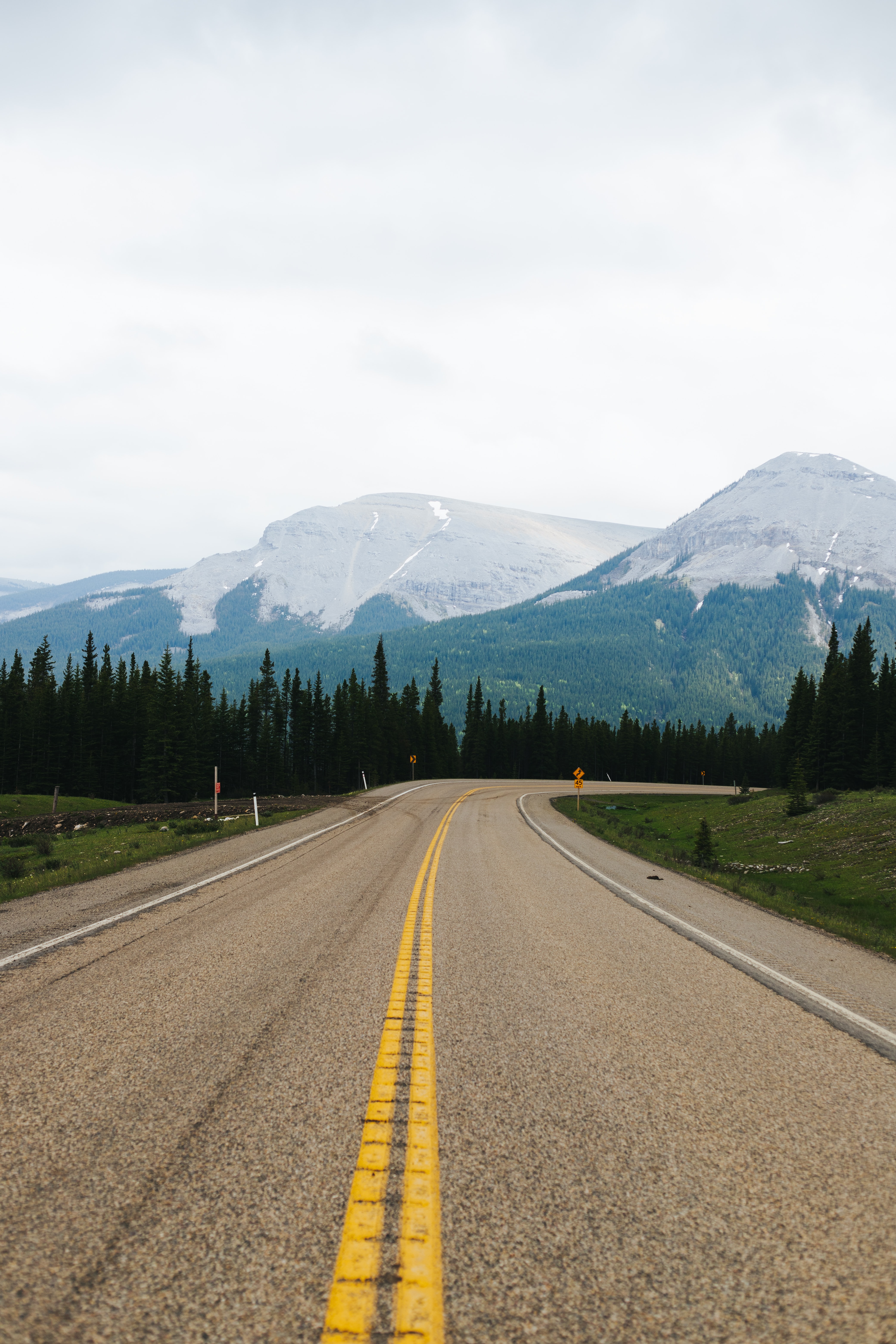 road, fir, spruce, mountains Horizontal Wallpapers