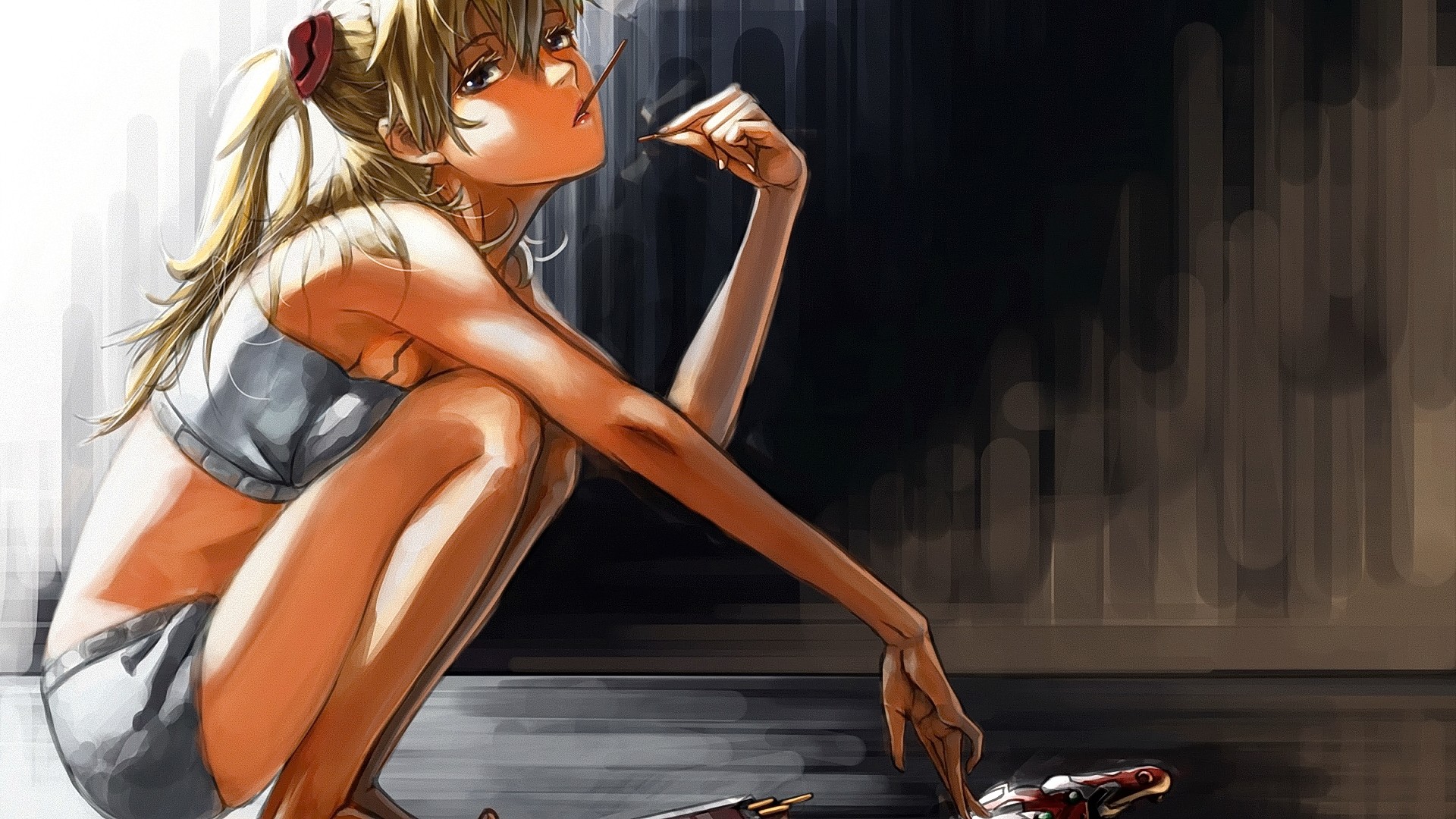 Курящая аниме девочка