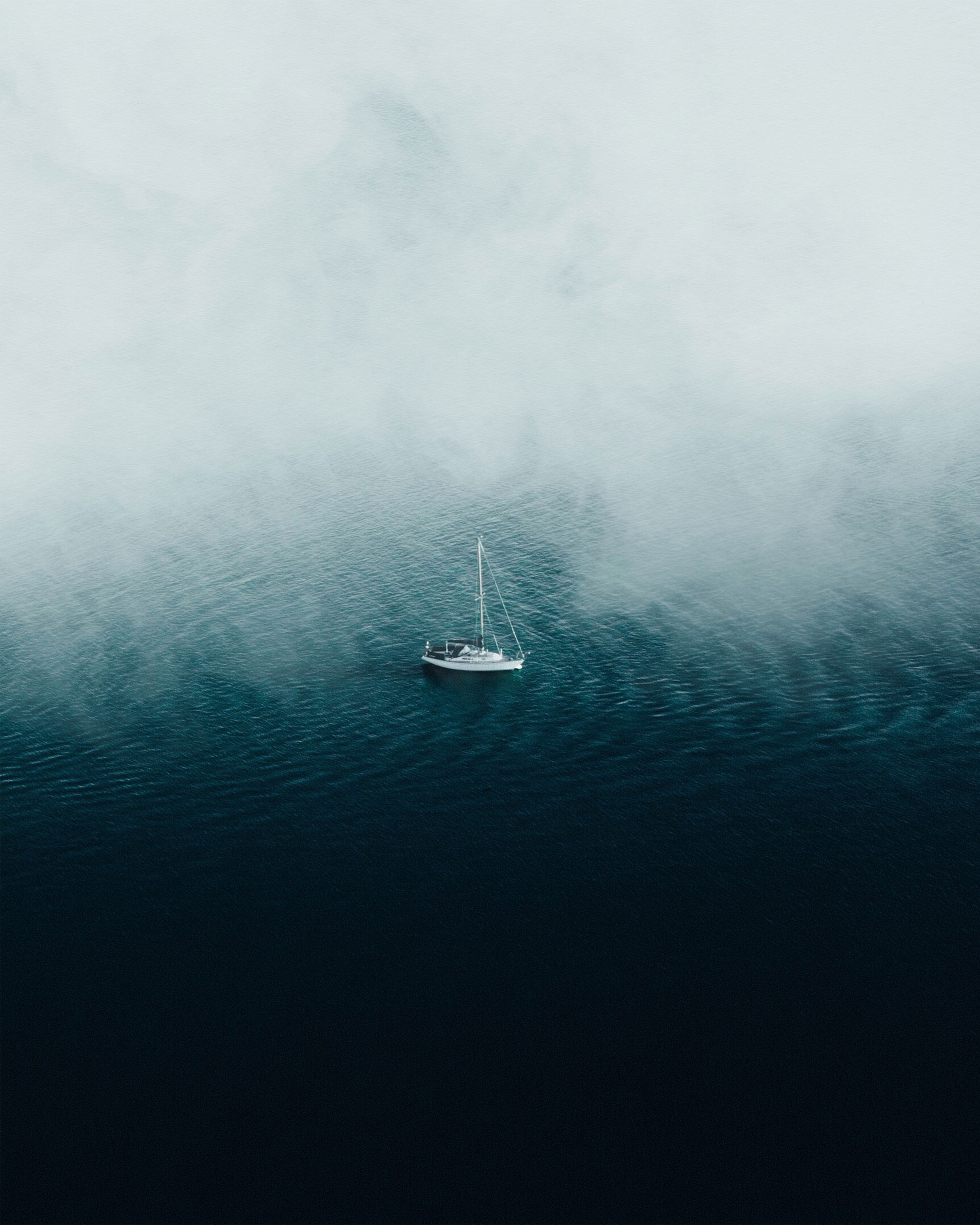 minimalism, fog, ocean, boat, alone, lonely