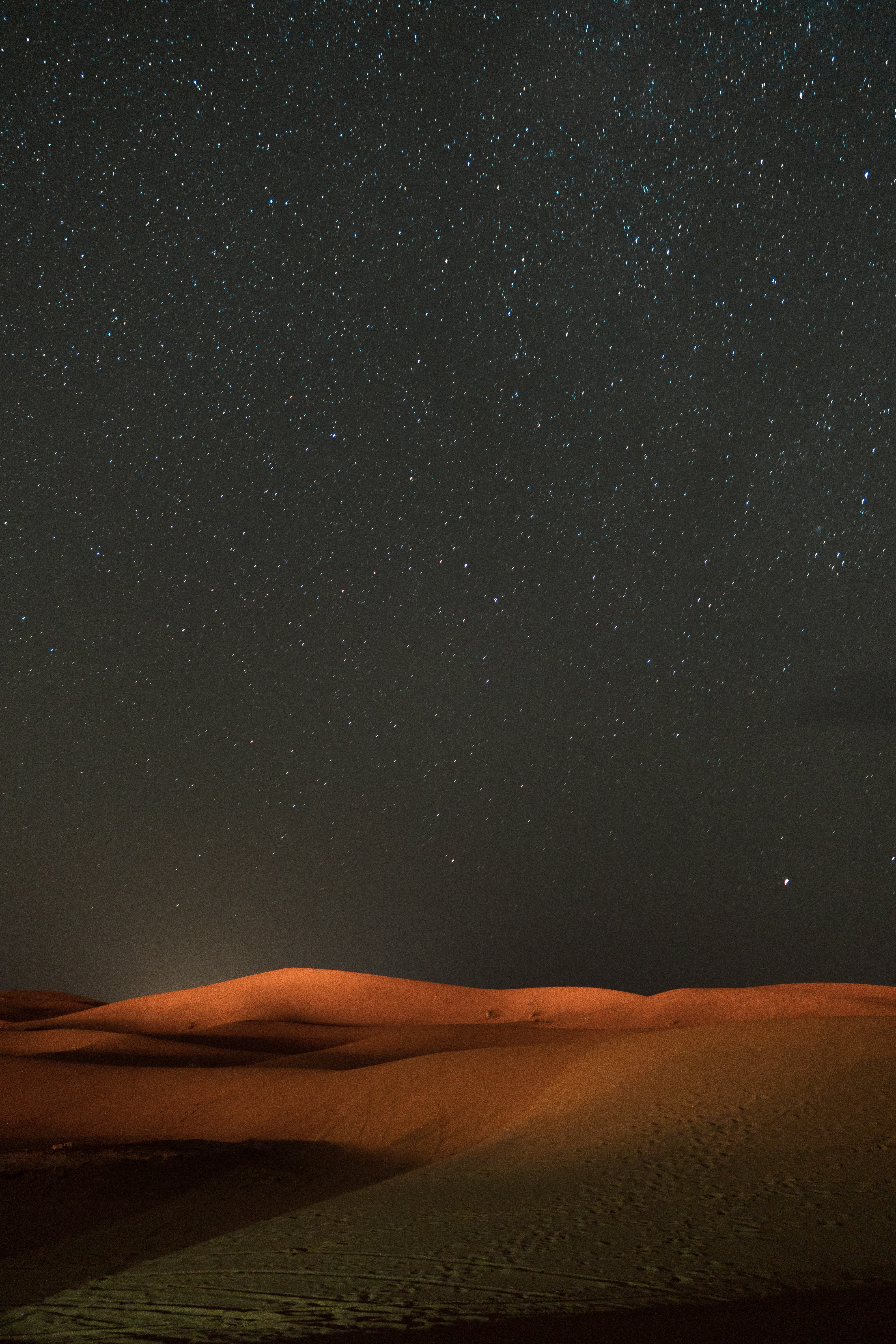 links, desert, nature, night, sand, starry sky, dunes 8K