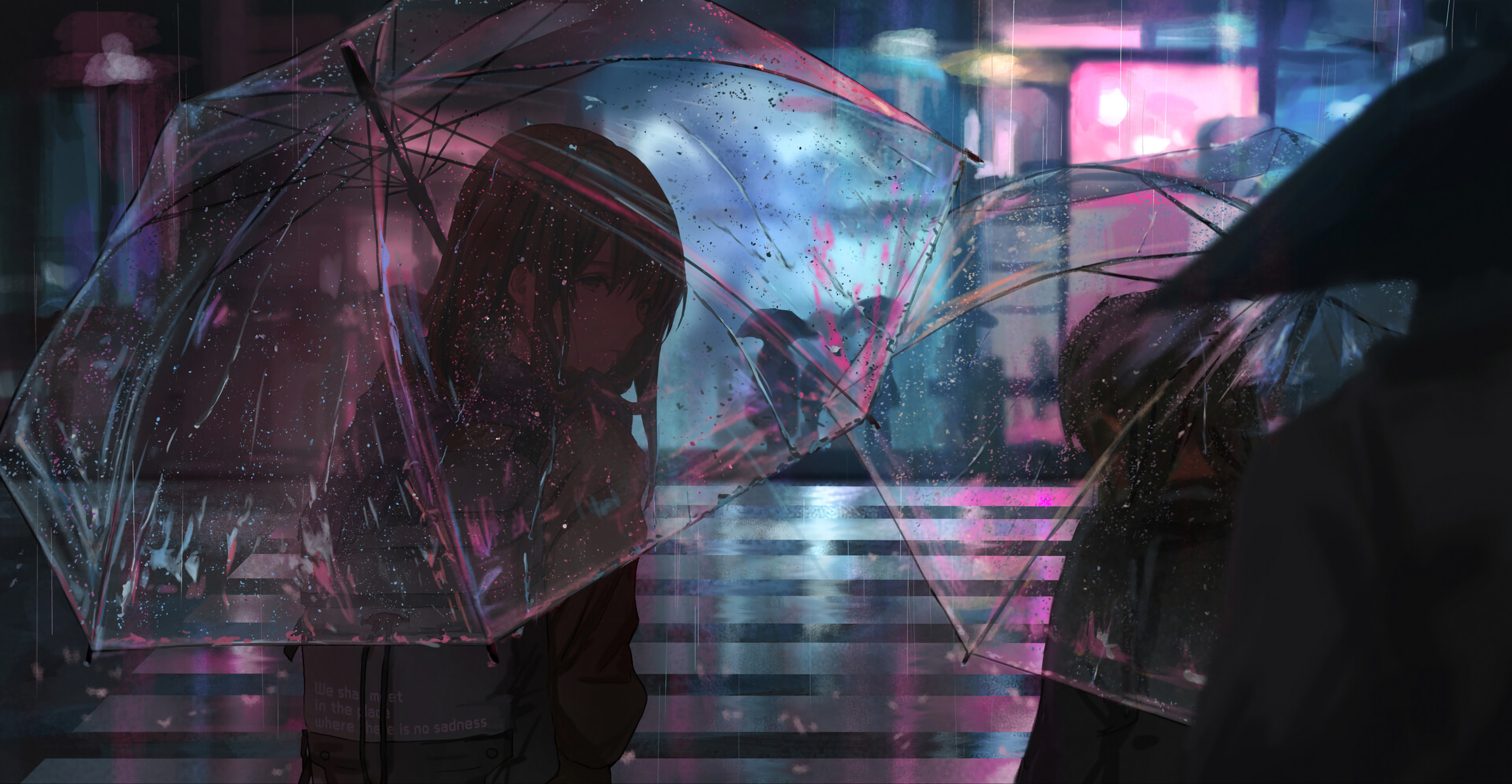 112790：日本製アニメ, 雨, 女の子, ナイト, 傘, 通りデスクトップの壁紙を無料でダウンロード