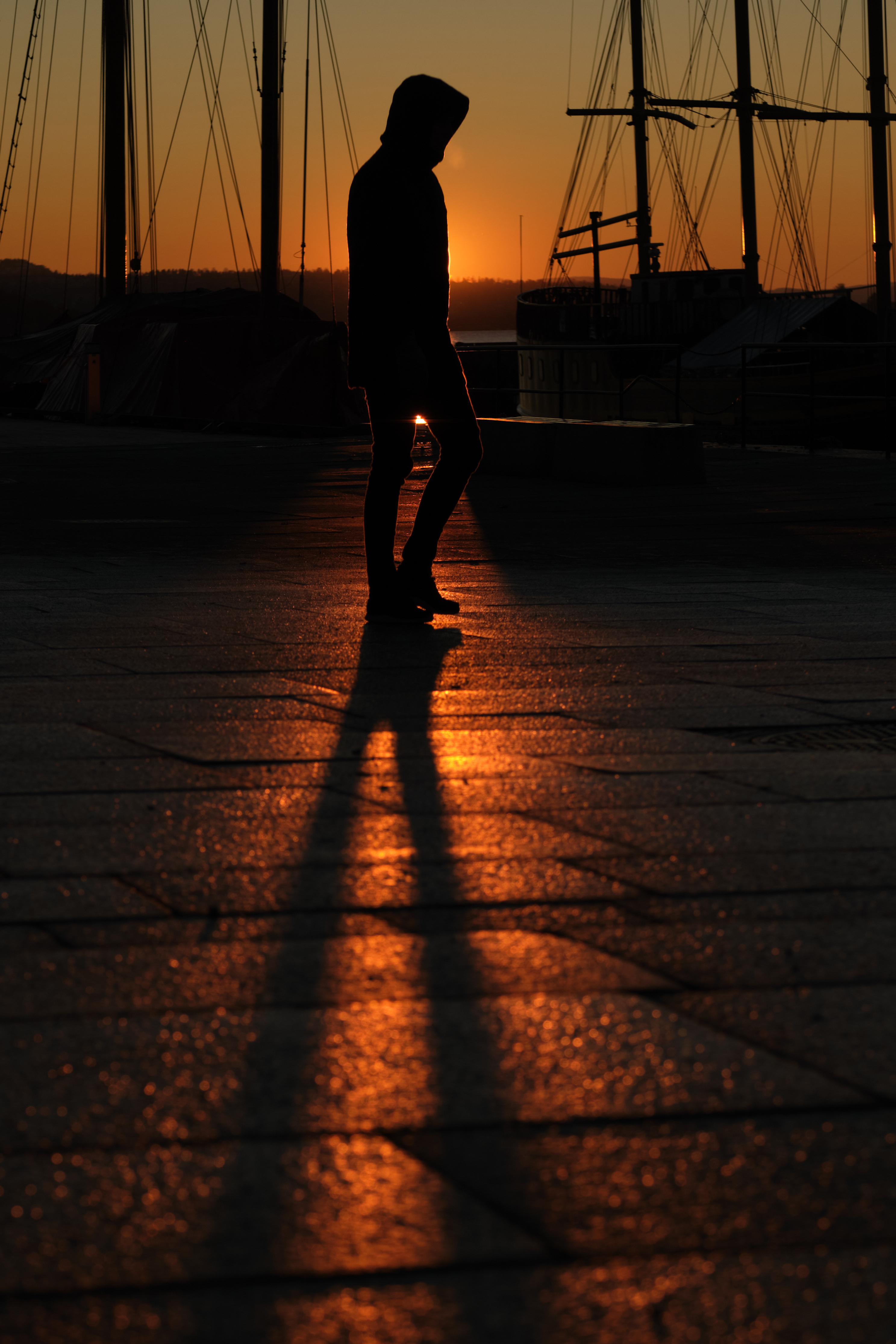 human, dark, sunset, silhouette, shadow, person Free Stock Photo