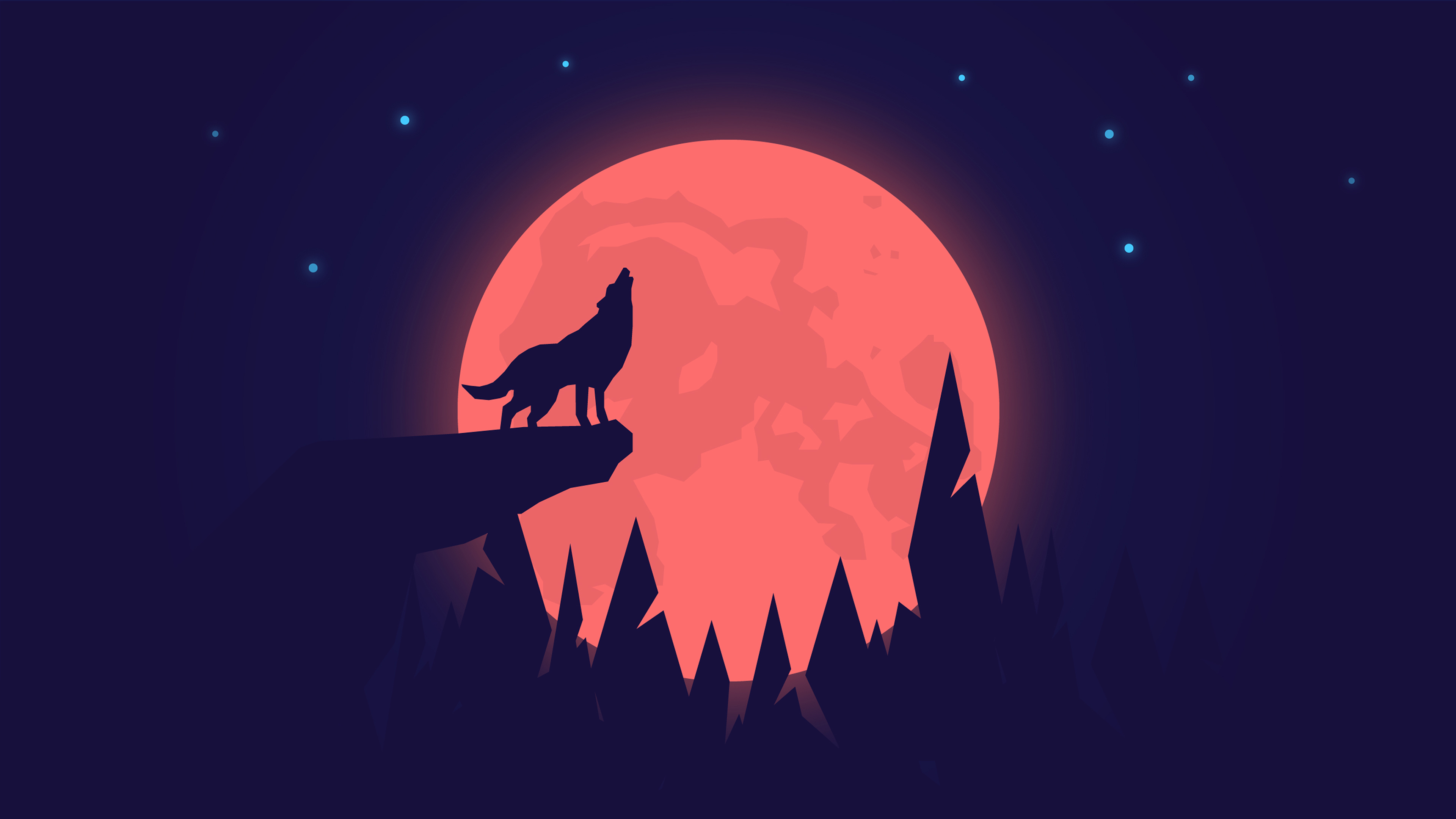 animal, artistic, full moon, night, silhouette, wolf 1080p